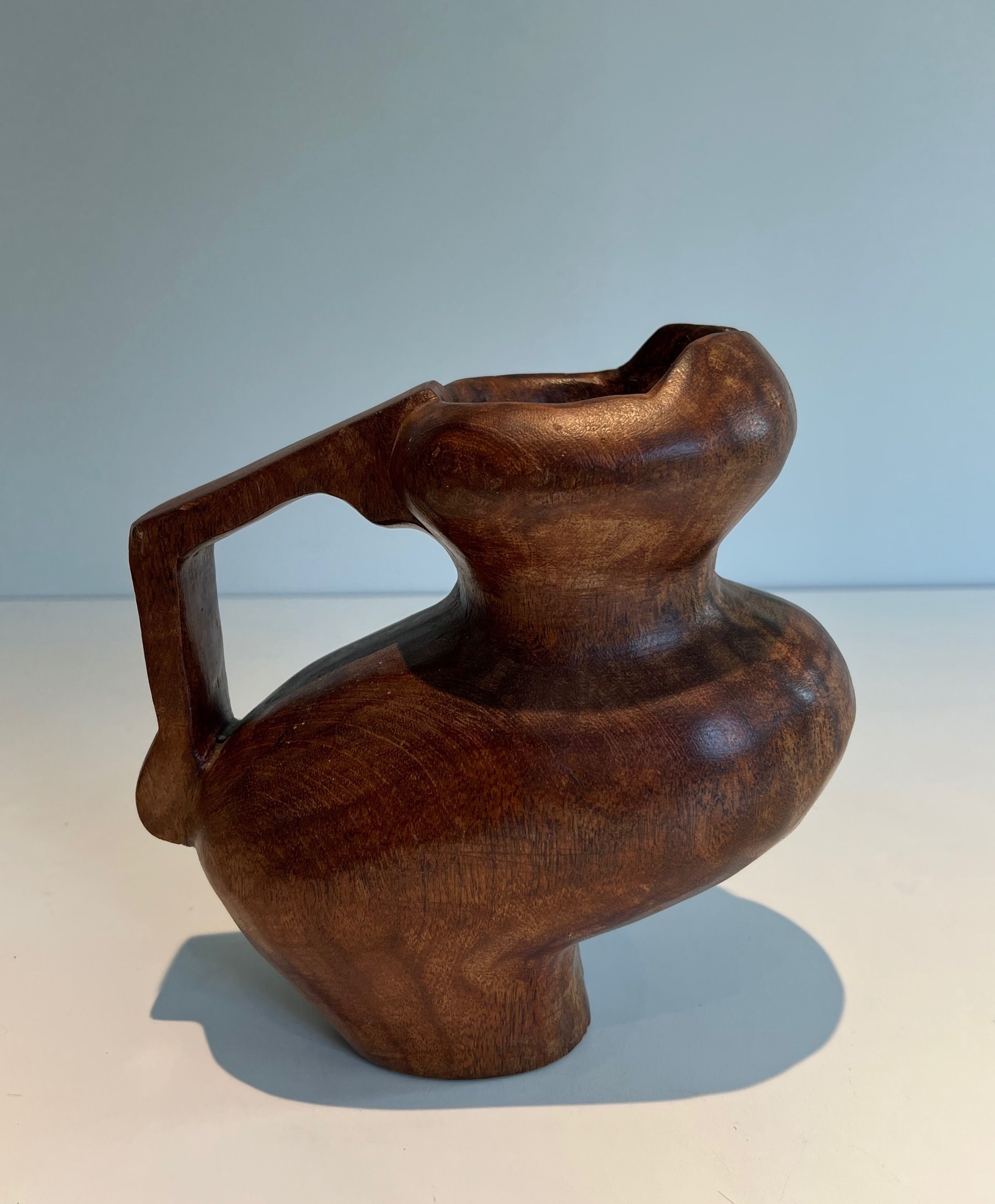 Brutalist Carved Wood Pitcher