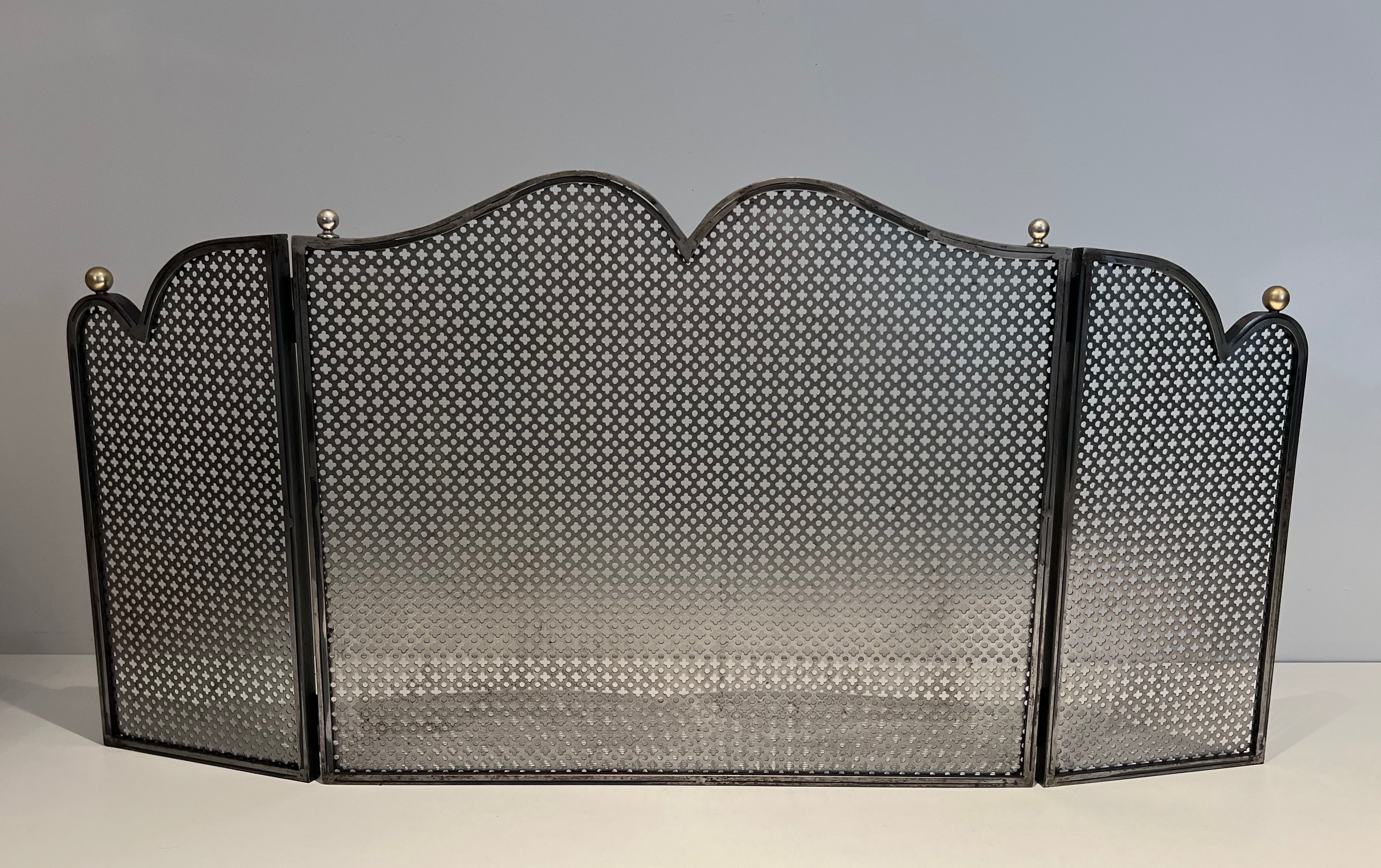 Modernist Steel and Brass Fireplace Screen 