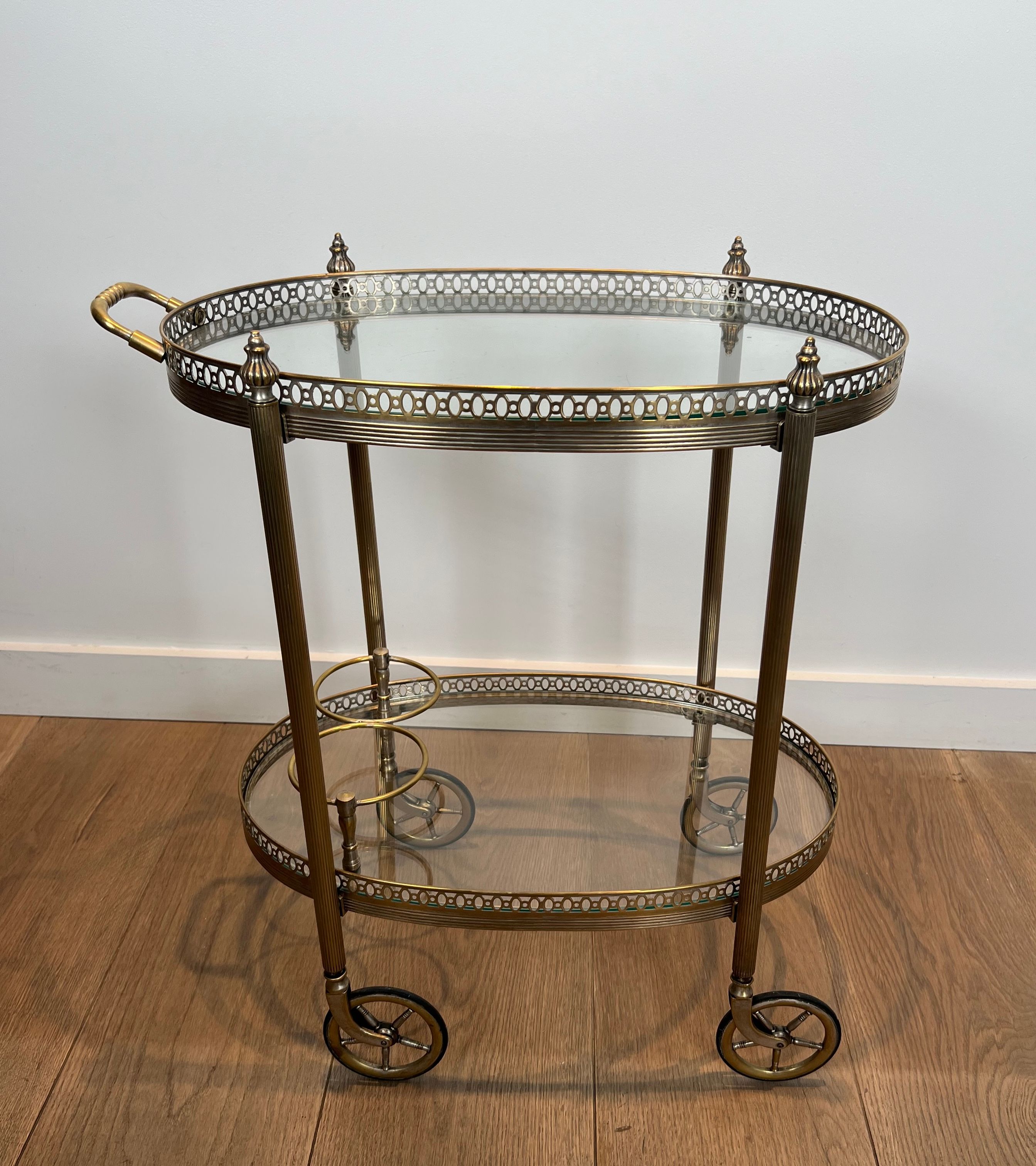 Round Silvered Brass Drinks Trolley by Maison Bagués