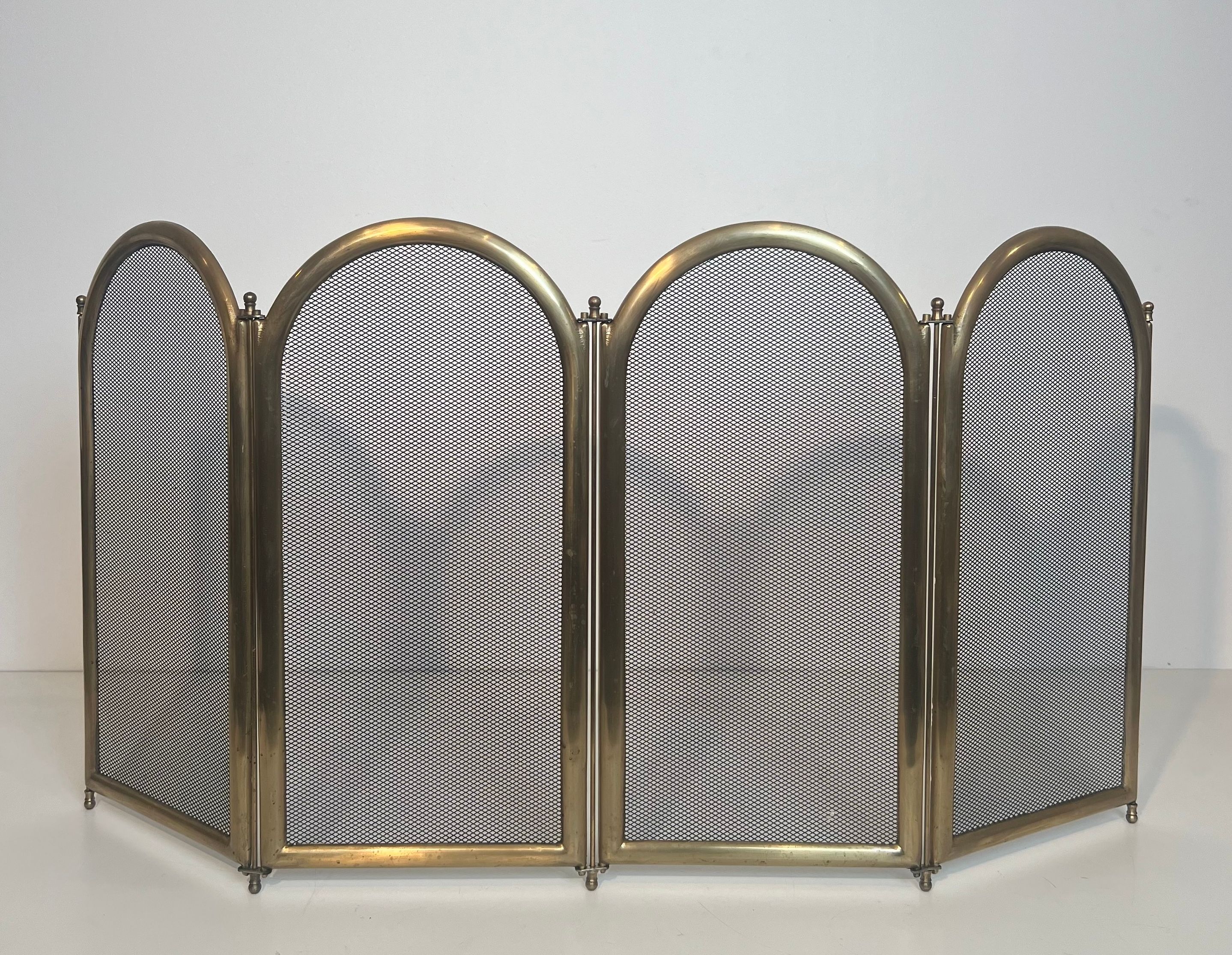 Neoclassical Style Brass and Grilling Fireplace Screen 