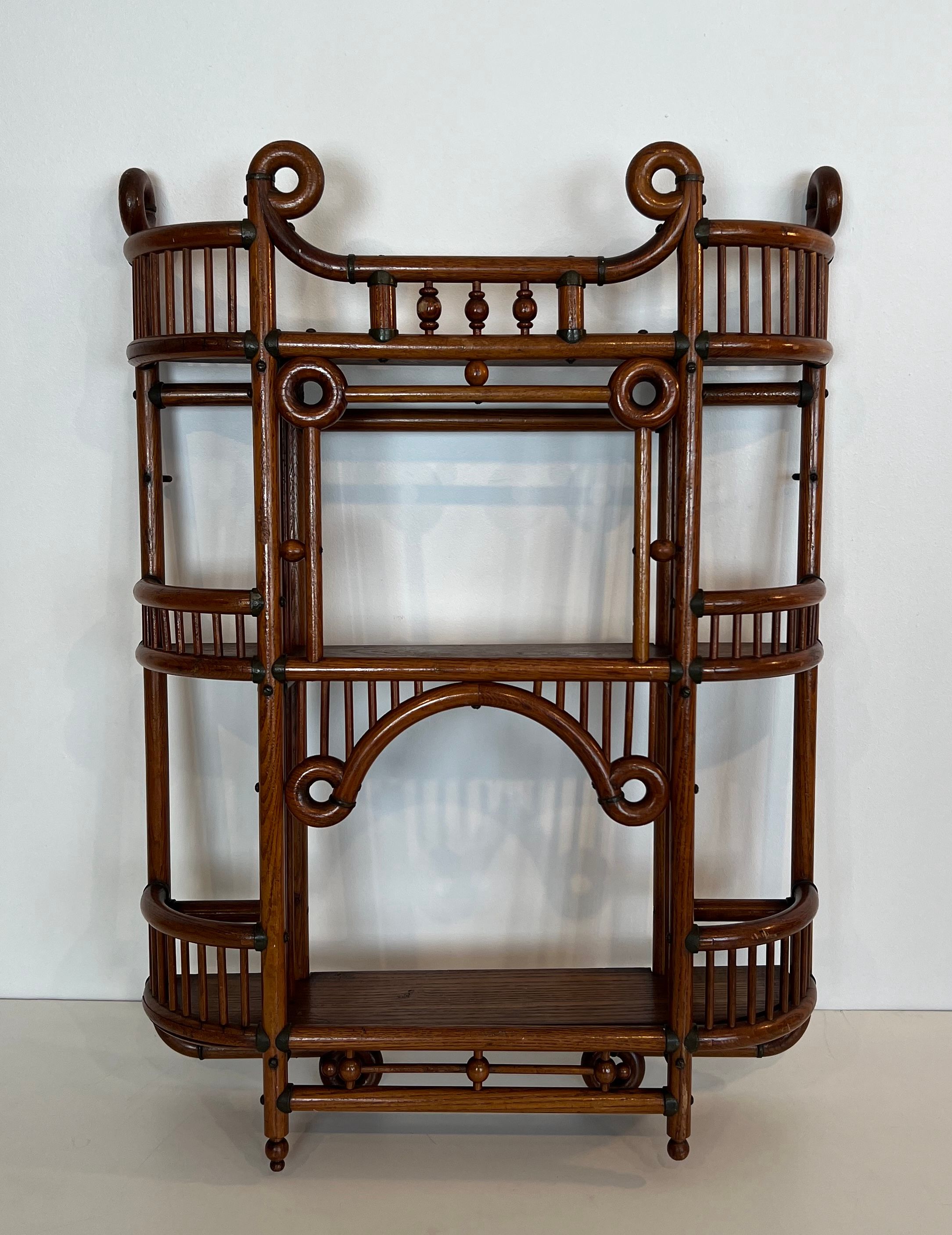 Bent Wood and Brass Wall Shelves Unit from Art & Crafts Period