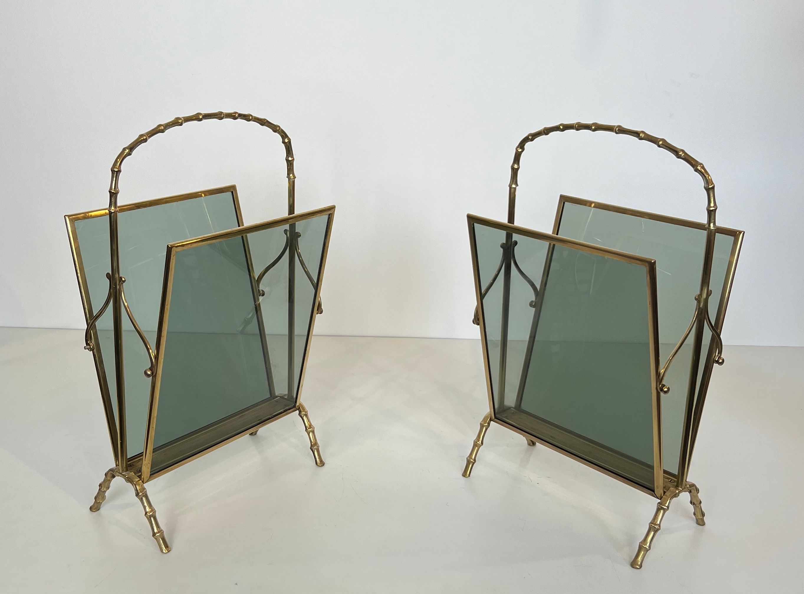 Pair of Faux-Bamboo Bronze Magazine Rack by Maison Baguès