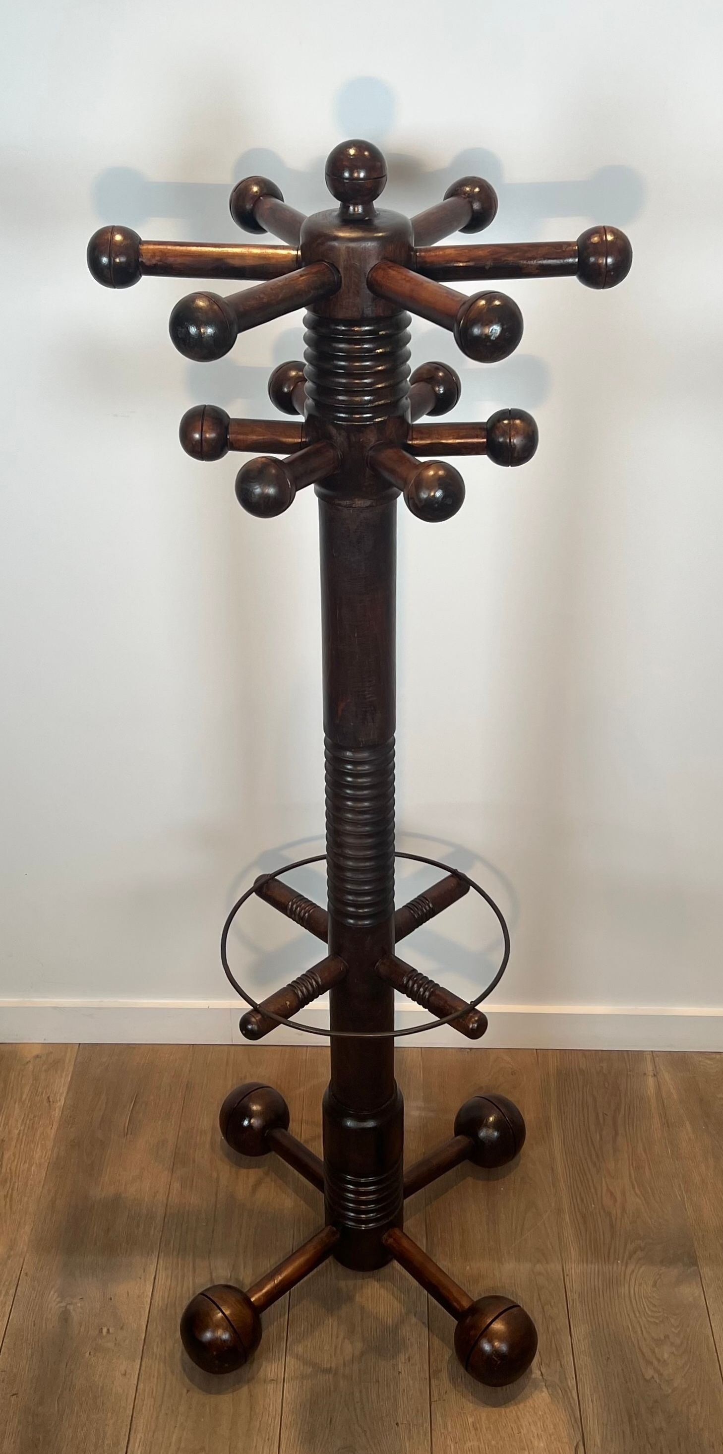 Brutalist Carved Oak Coat Rack By Charles Dudouyt
