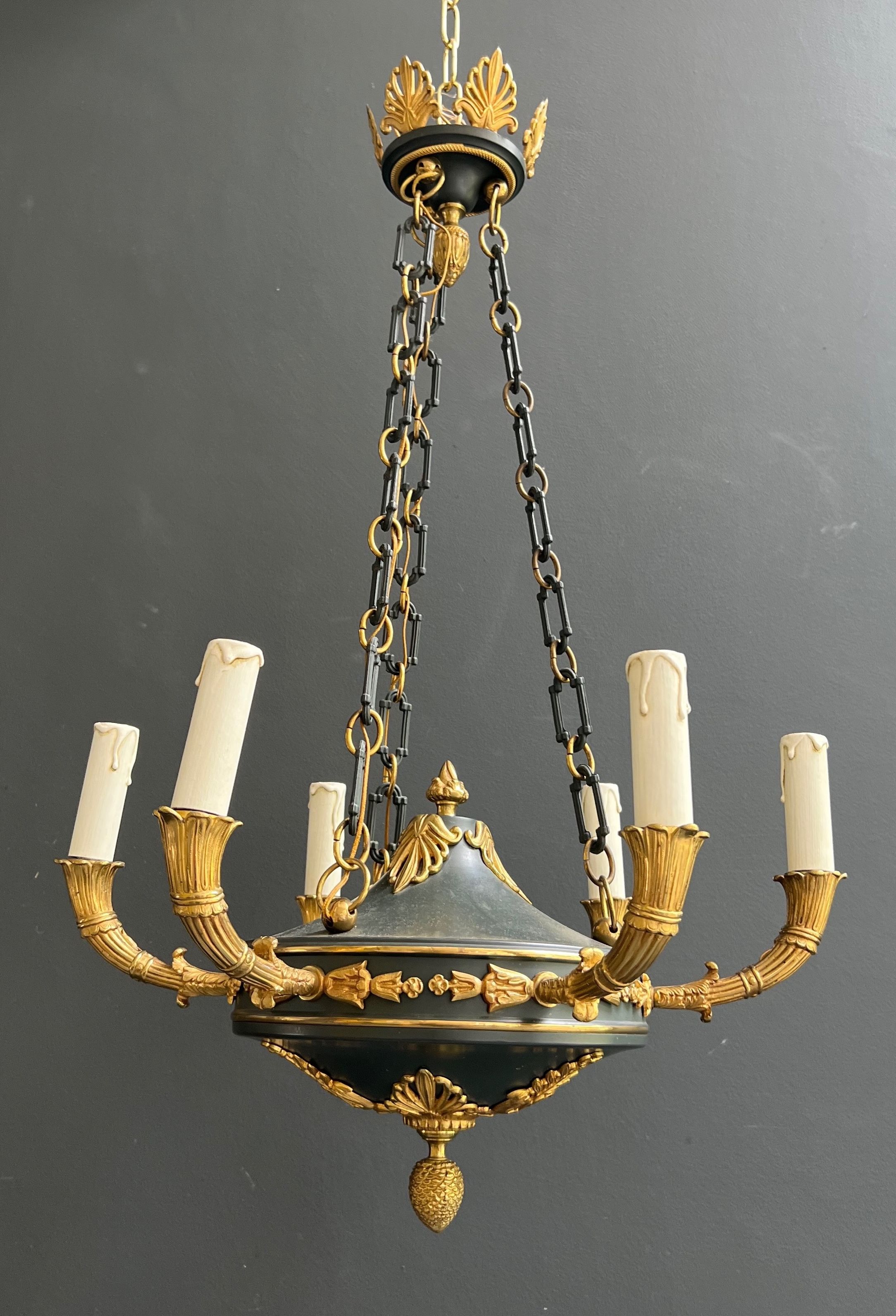 Bronze and Green Sheet Metal Empire Style Chandelier