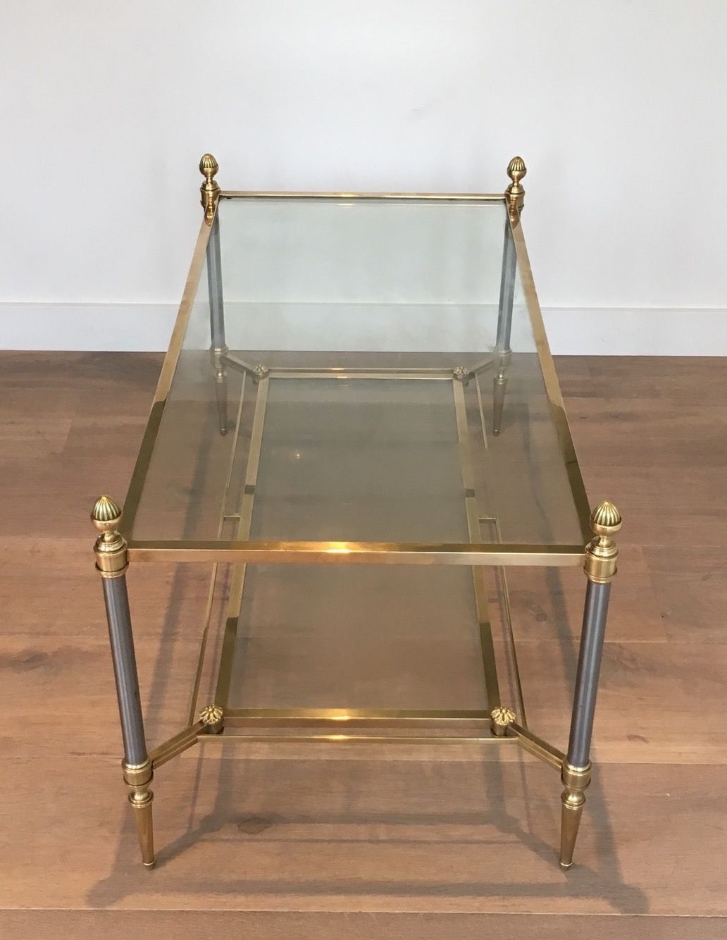 Brushed Steel and Brass Coffee Table by Maison Jansen