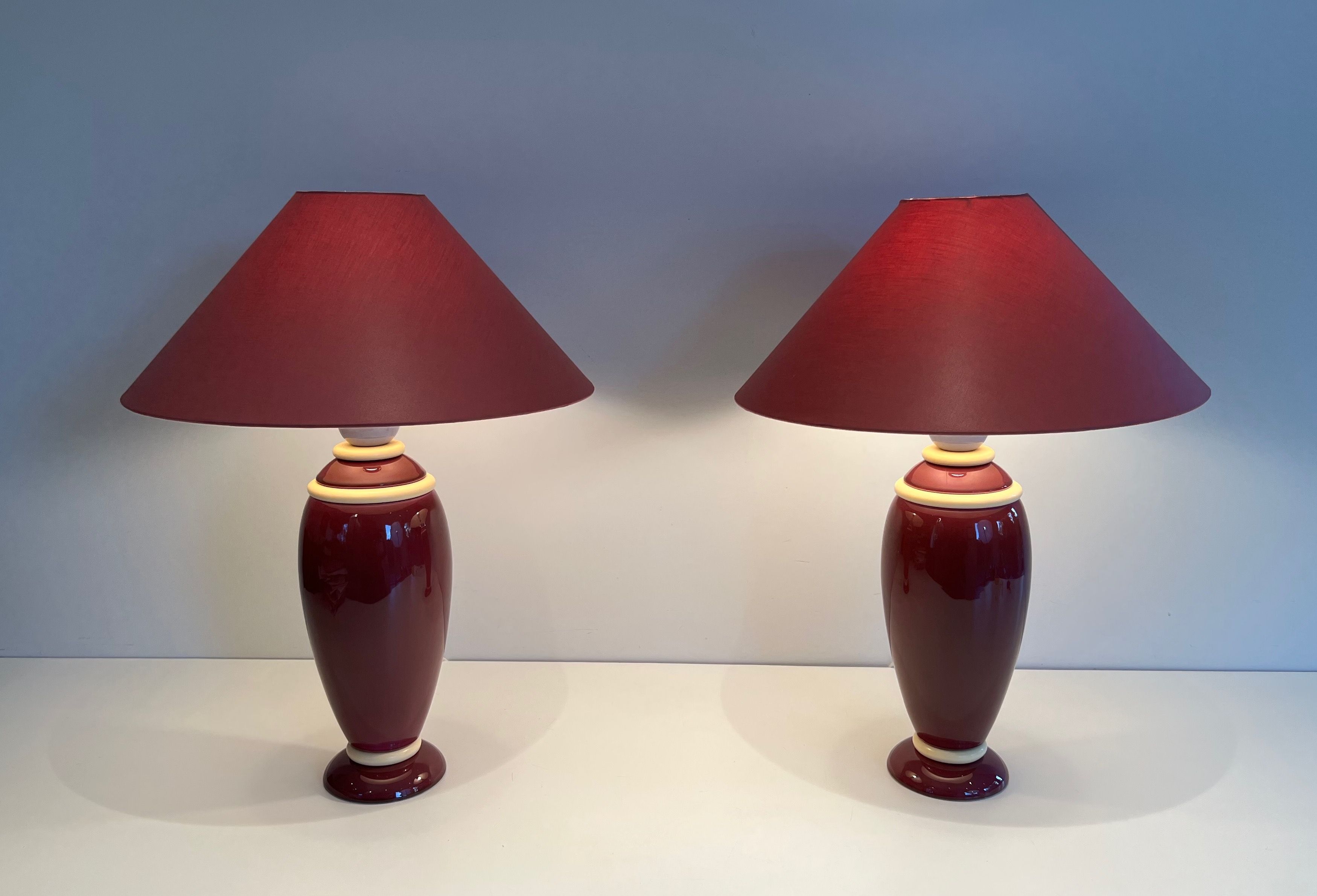 Pair of Ceramic Lamps in Pink and Cream Tones