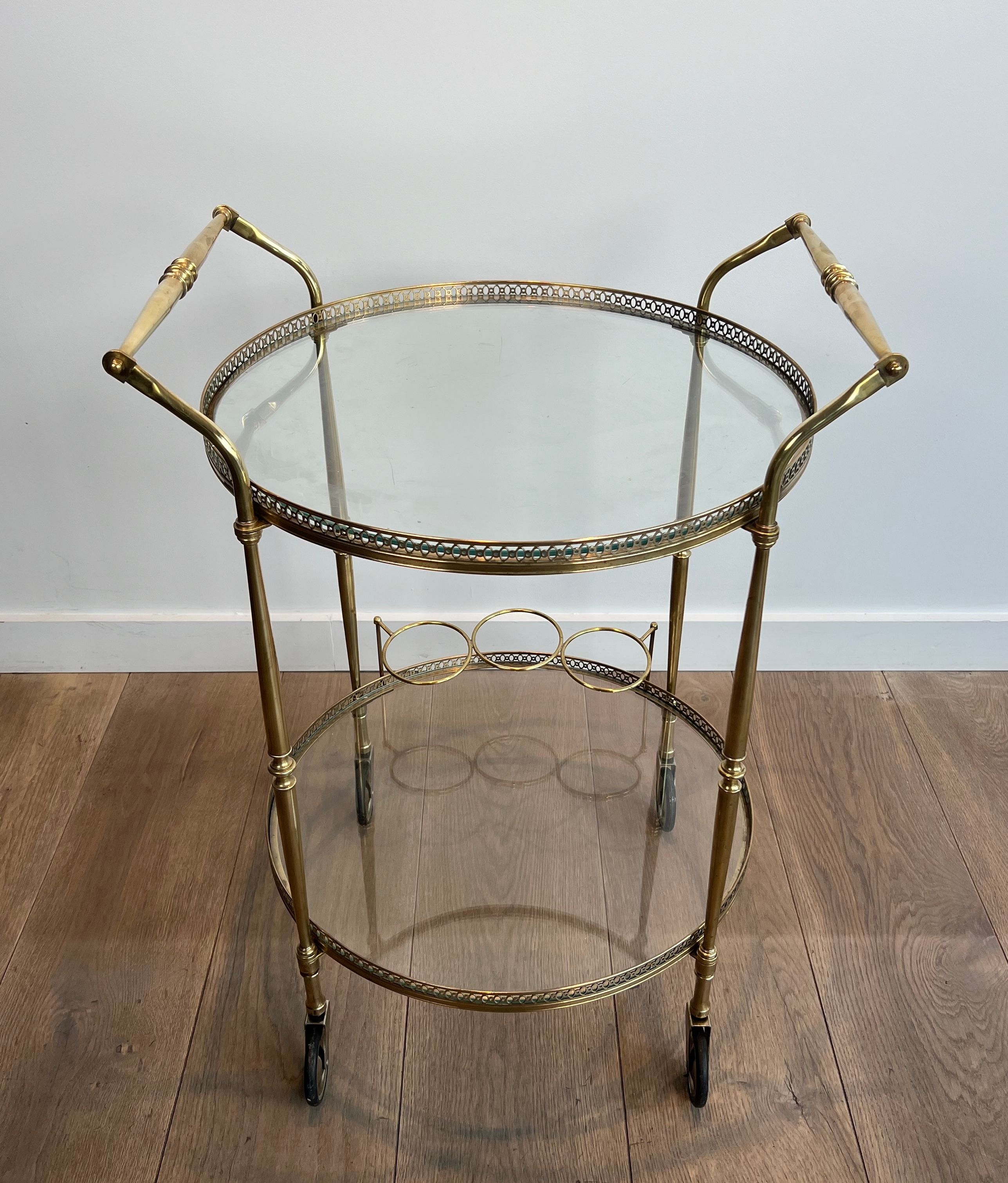 Round Brass Drinks Trolley in the Style of Maison Jansen