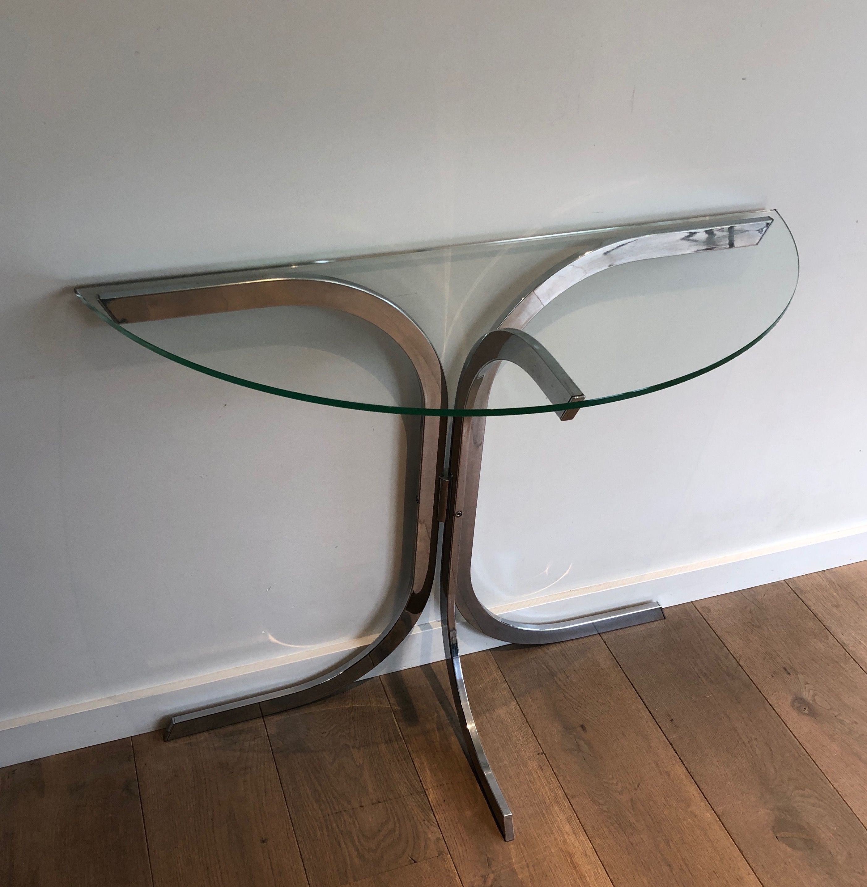 Half-Moon Chromed Console in the Style of Maison Charles