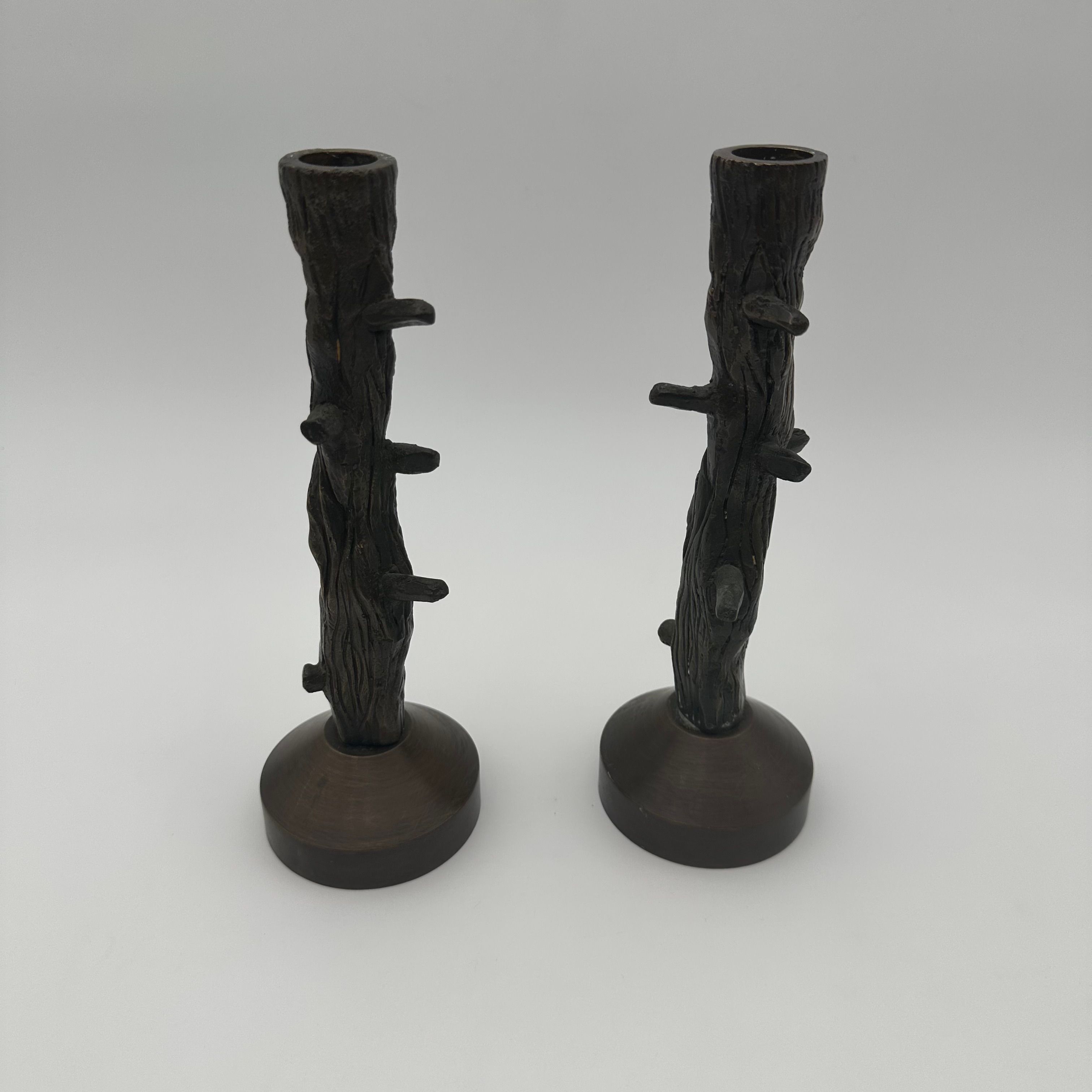 Pair of Bronze Faux Bois Candlesticks – France, Circa 1970