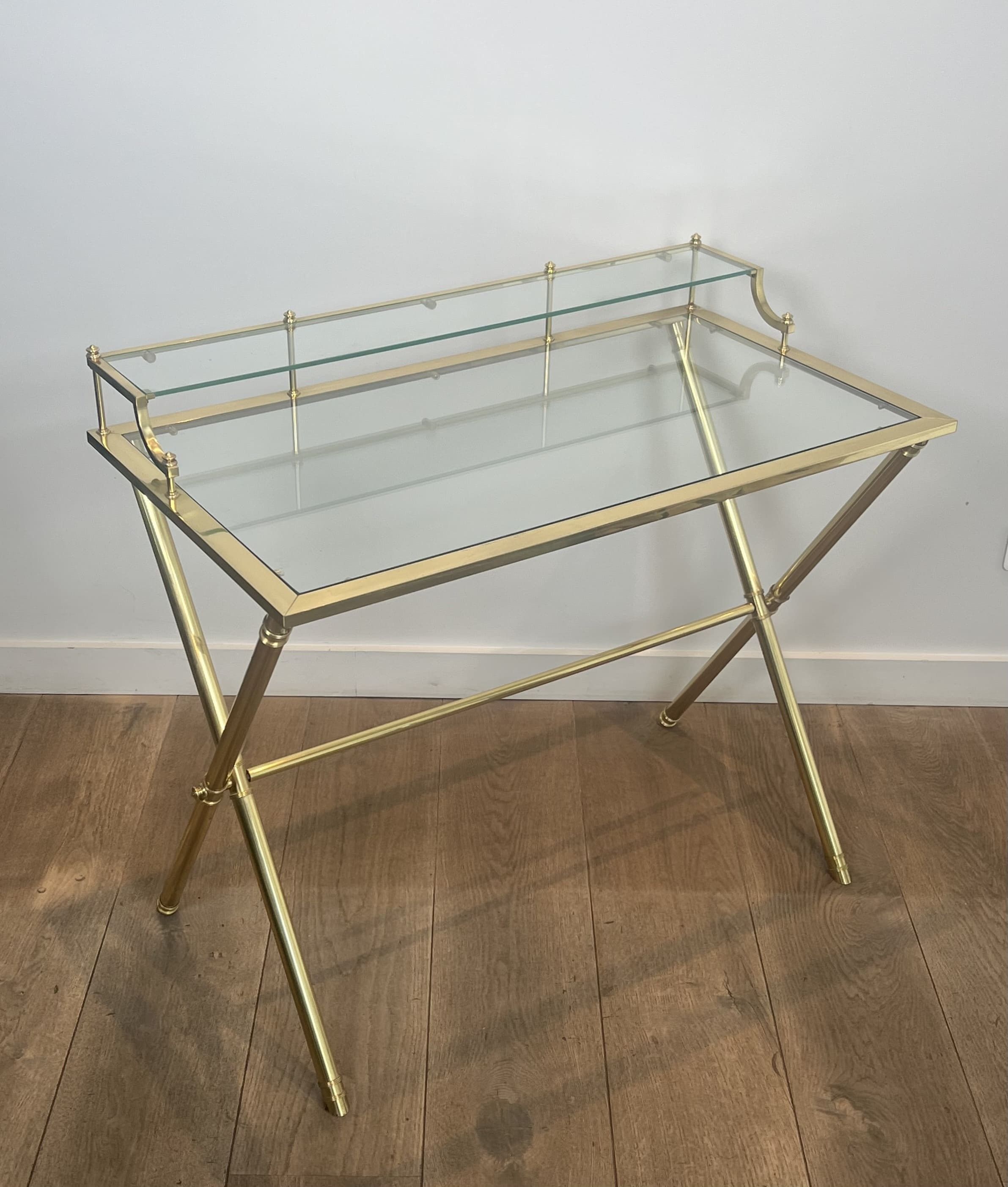 Neoclassical Style Brass and Glass Gradin Desk, Attributed to Maison Jansen, 1940s