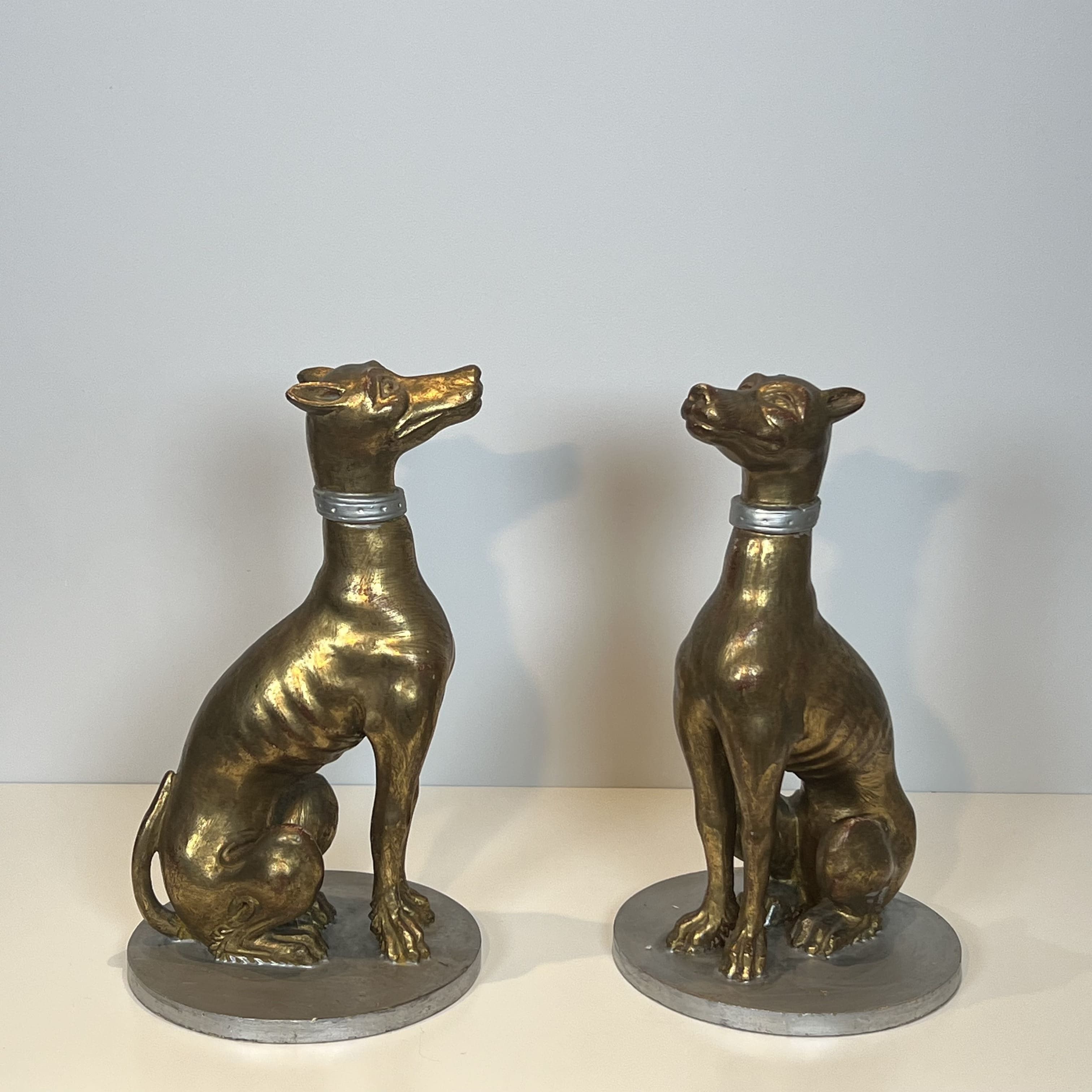 Pair of Gilded Carved Wood 'Greyhound' Sculptures, Italian Work, Mid-20th Century