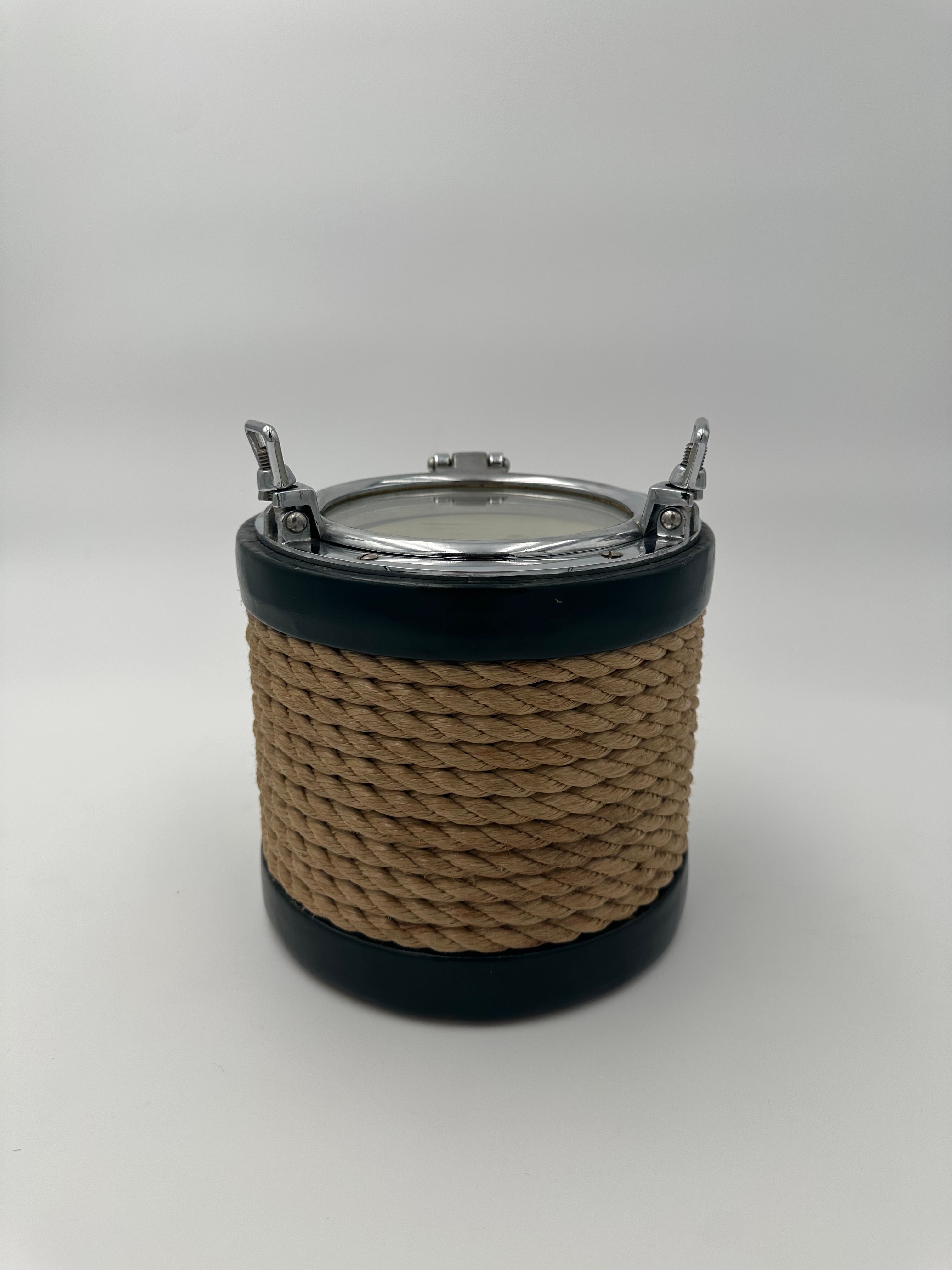 Seau à Glace en Cuir, Corde et Chrome Dans le Goût de Jacques Adnet