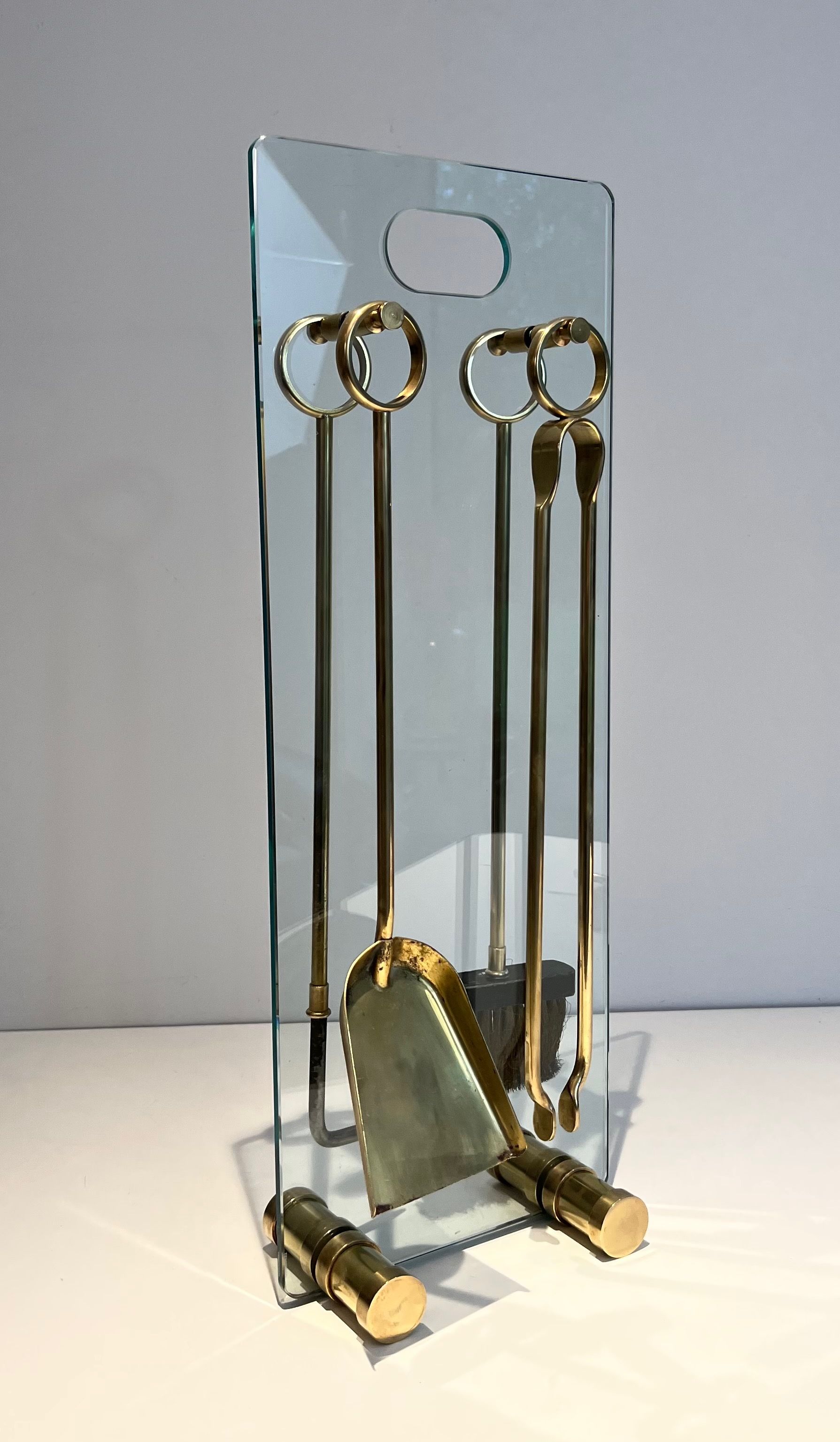 Glass and Brass Design Fireplace Tools