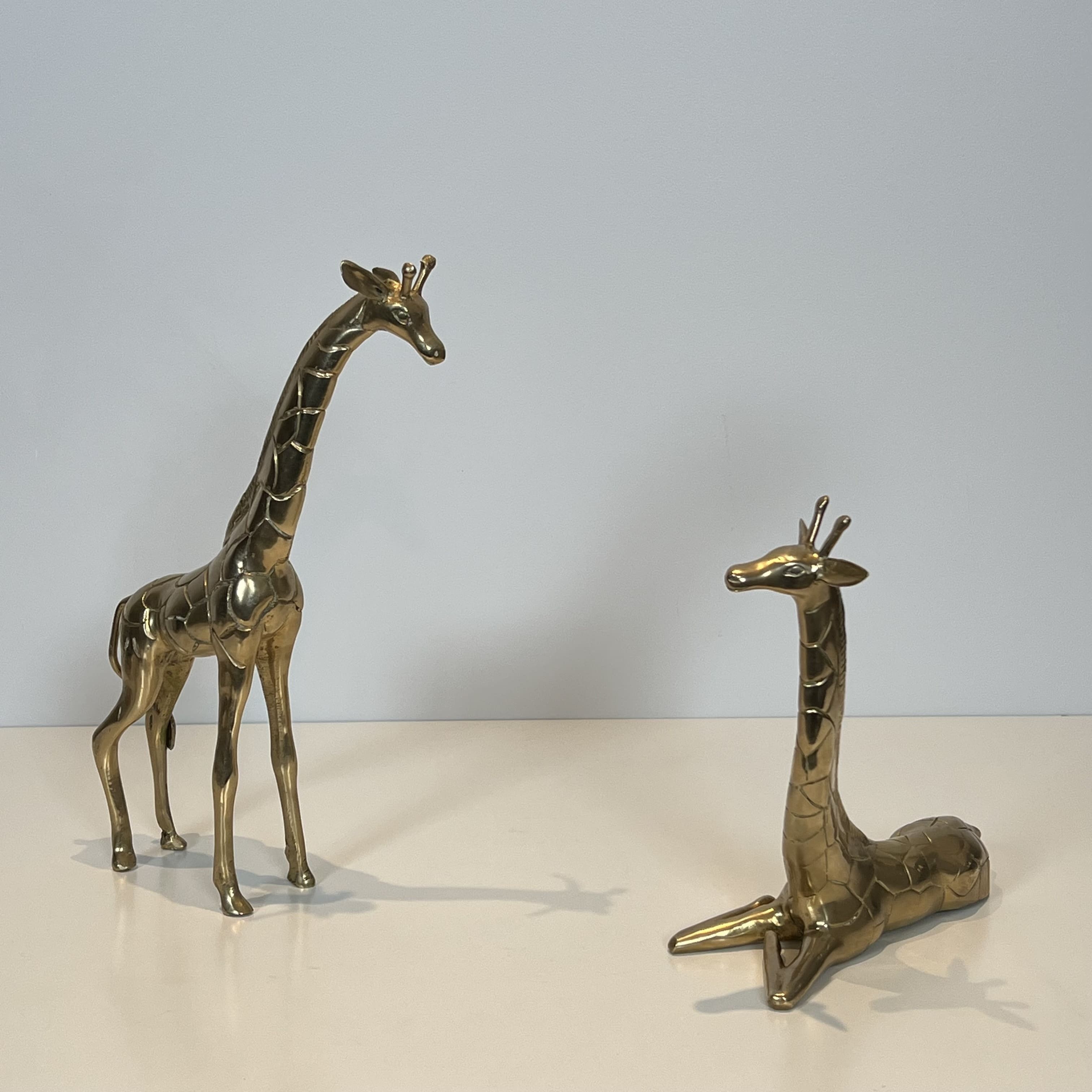 Pair of Polished Brass 'Giraffe' Animal Sculptures, 1970s