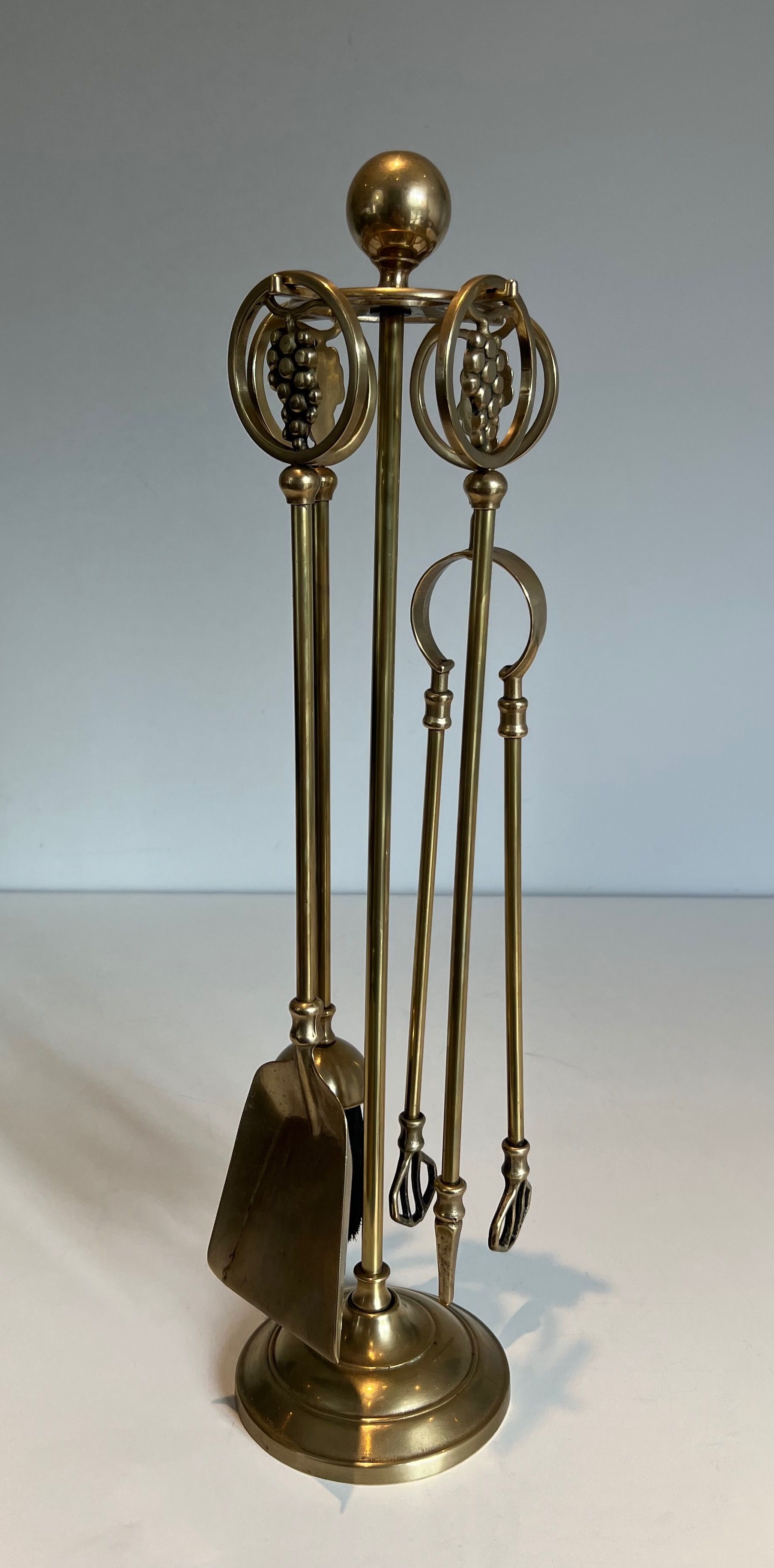 Neoclassical Style Brass Grappes Fireplace Tools