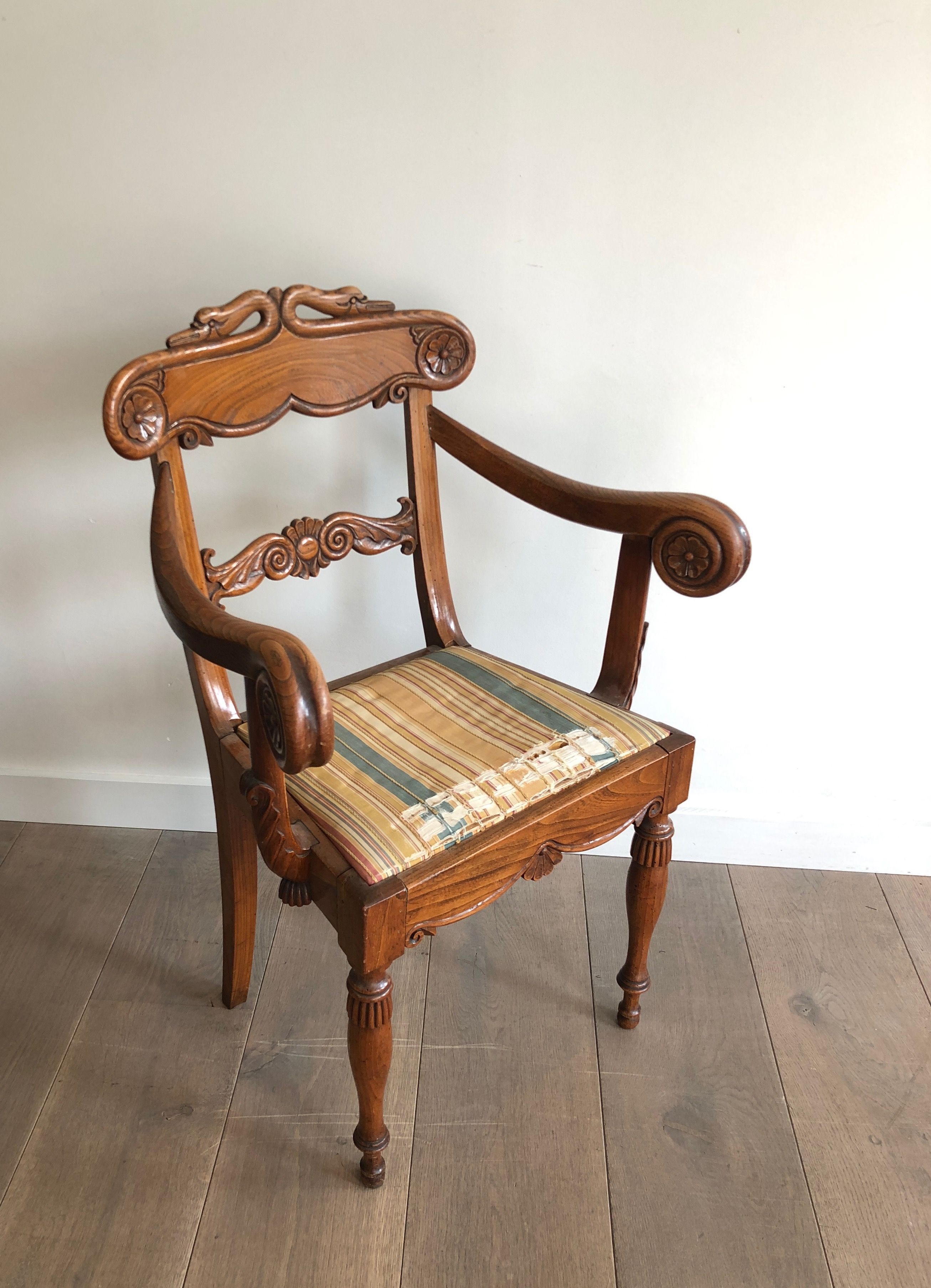 English Regency Period Mahogany Office Armchair with Swan Neck Decorations