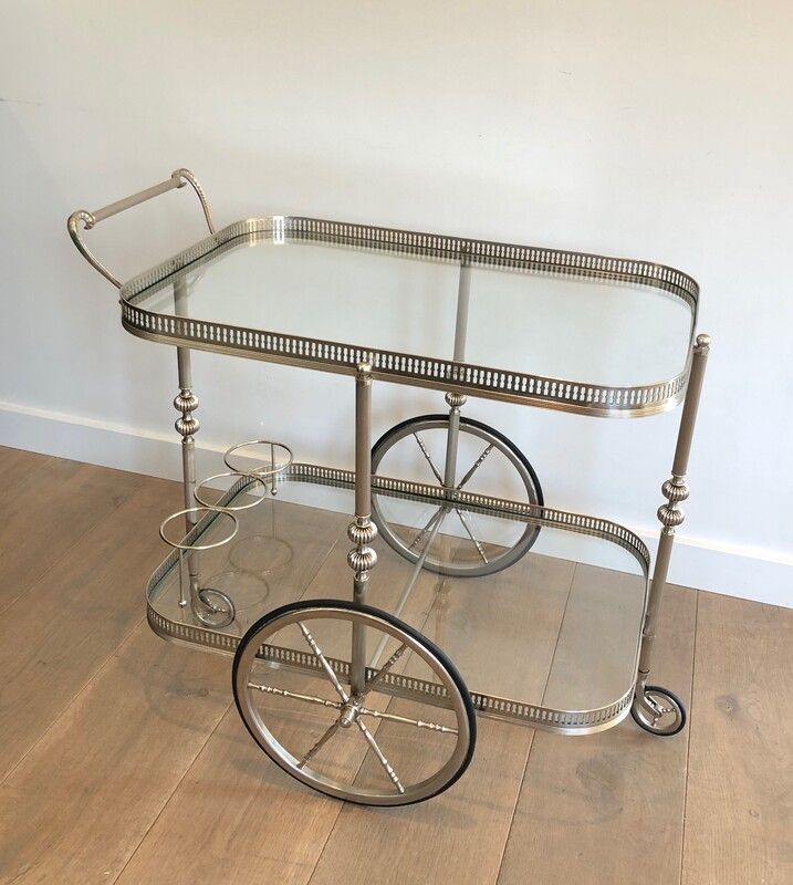 Silvered Brass Drinks Trolley