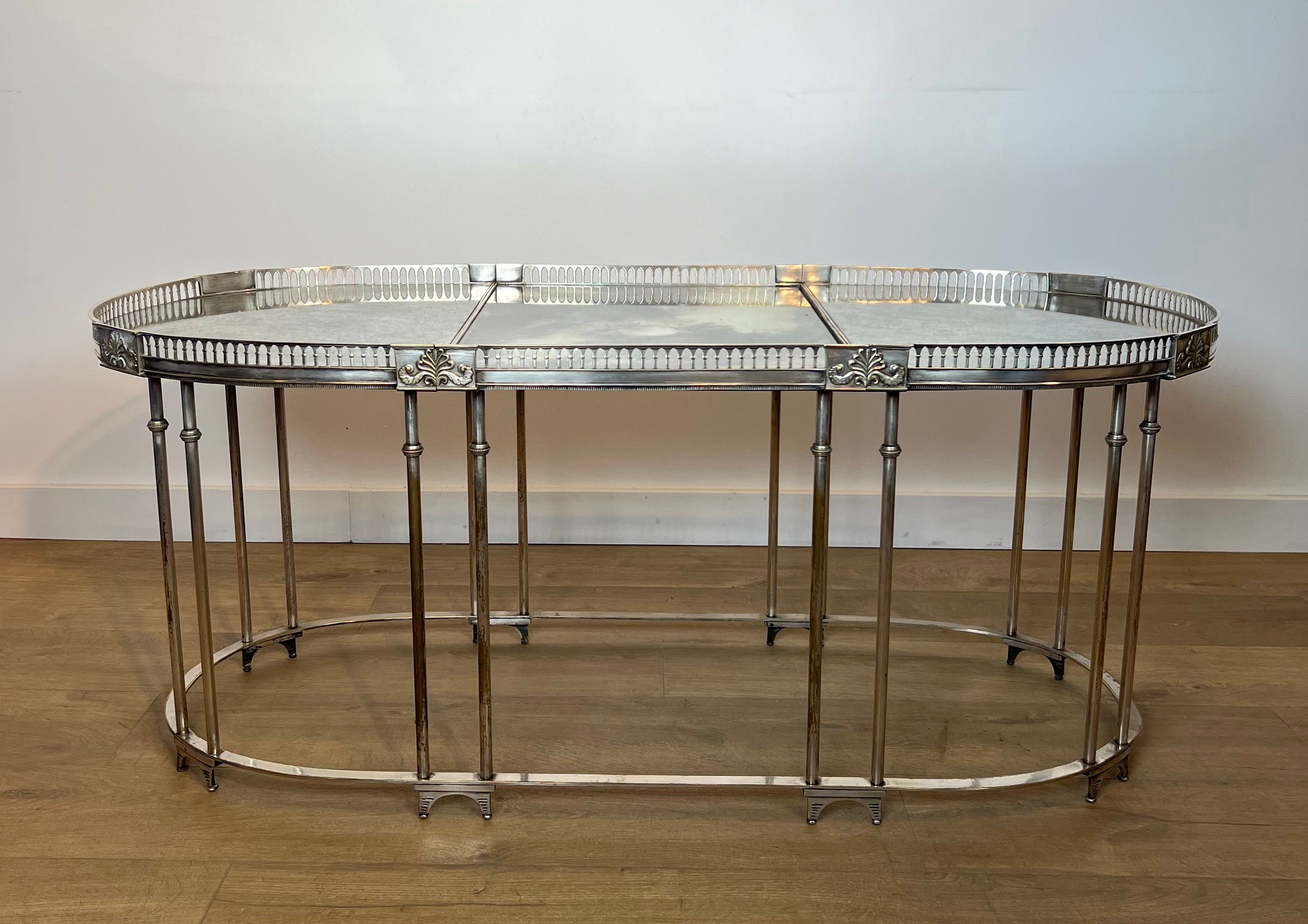 Neoclassical Style Silver Plated Coffee Table with Antiques Mirror Tops