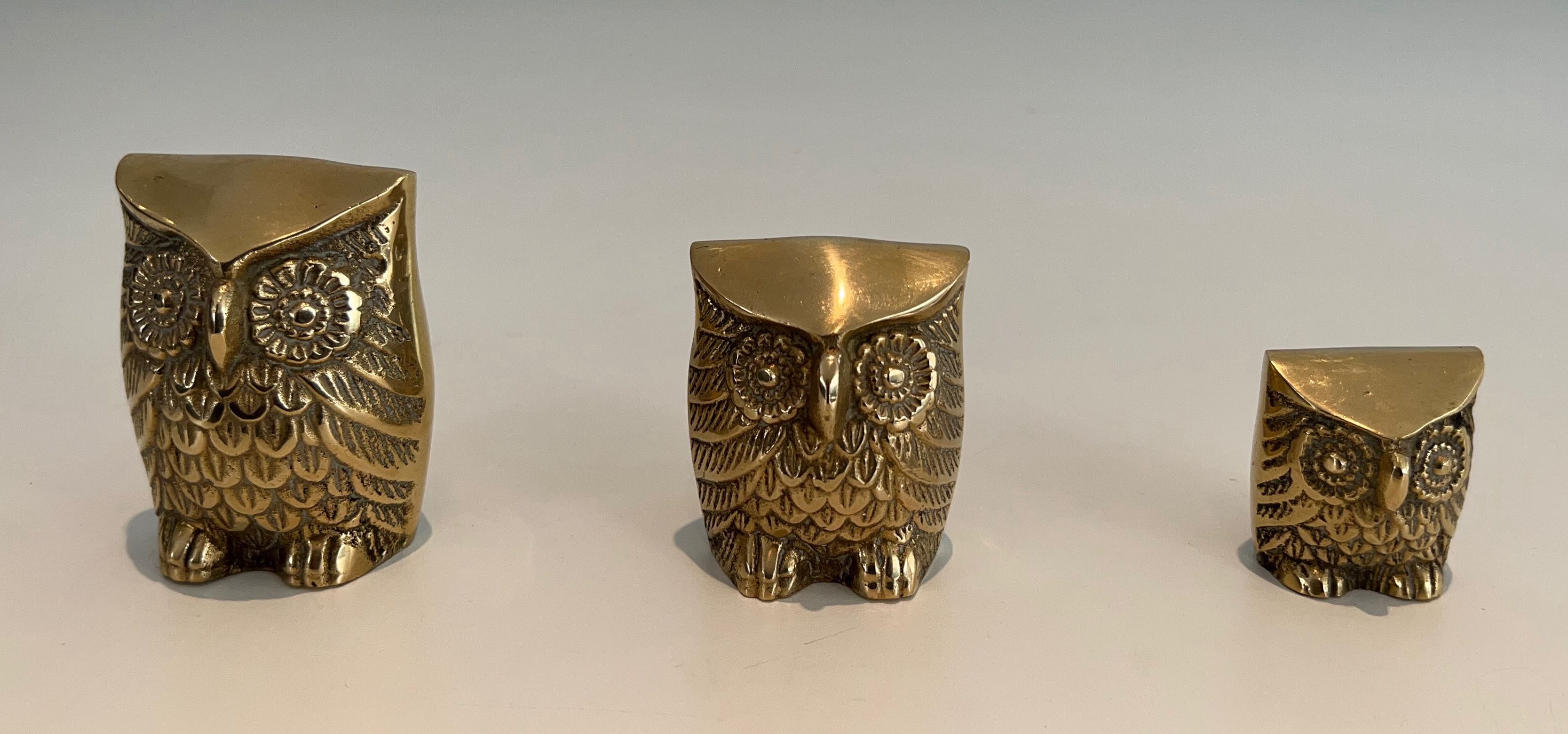 Set of 3 Small Decorative Brass Owls