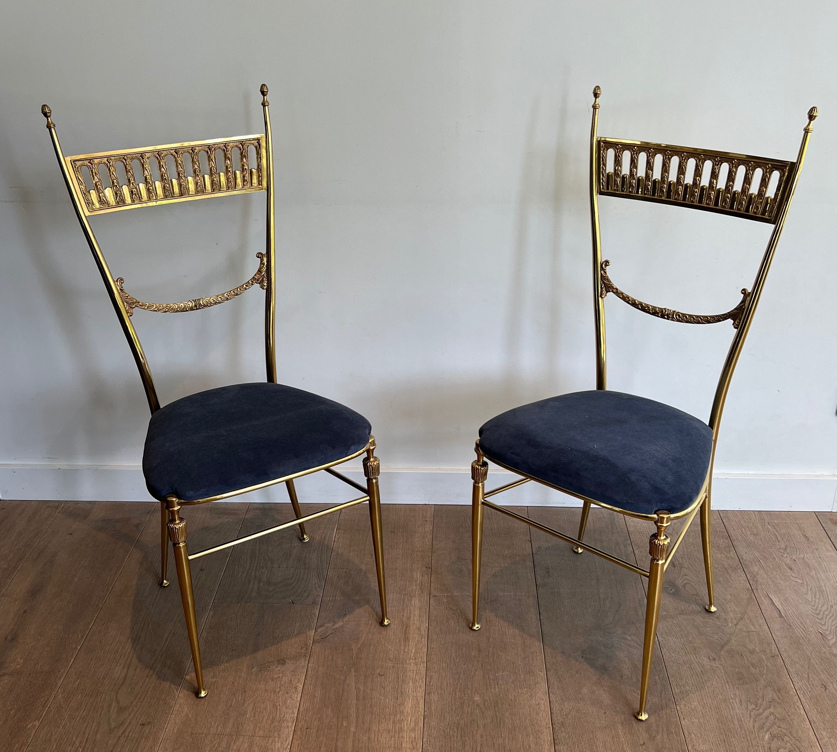 Pair of Neoclassical Style Brass Chairs by Maison Jansen