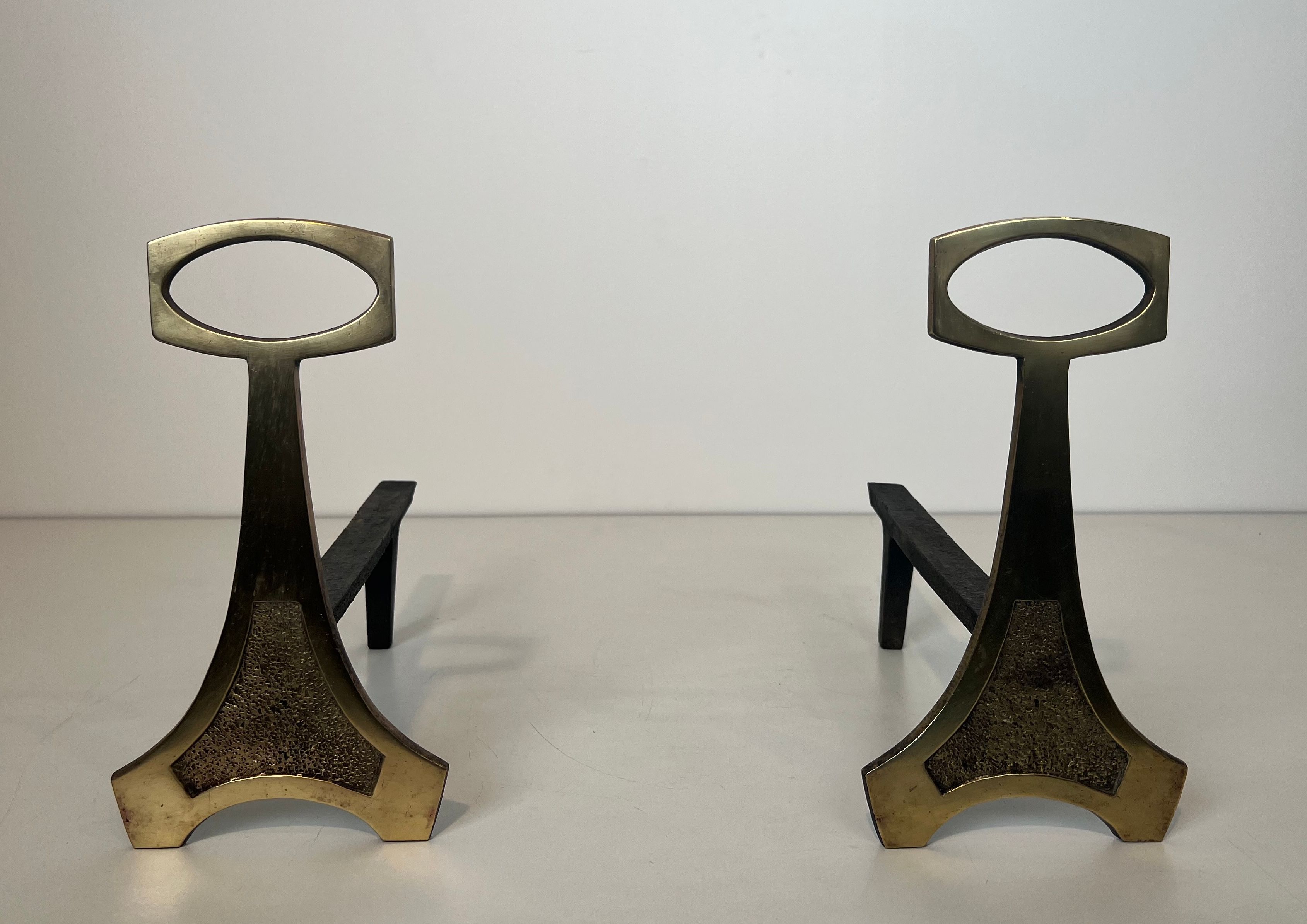 Pair of Brass Andirons in the Arts & Crafts Style