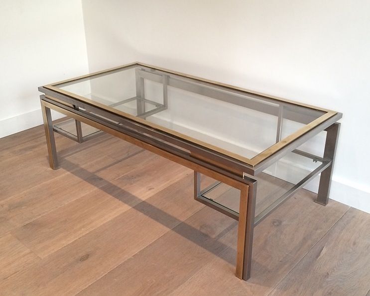 Brushed Steel and Brass Coffee Table by Guy Lefèvre for Maison Jansen