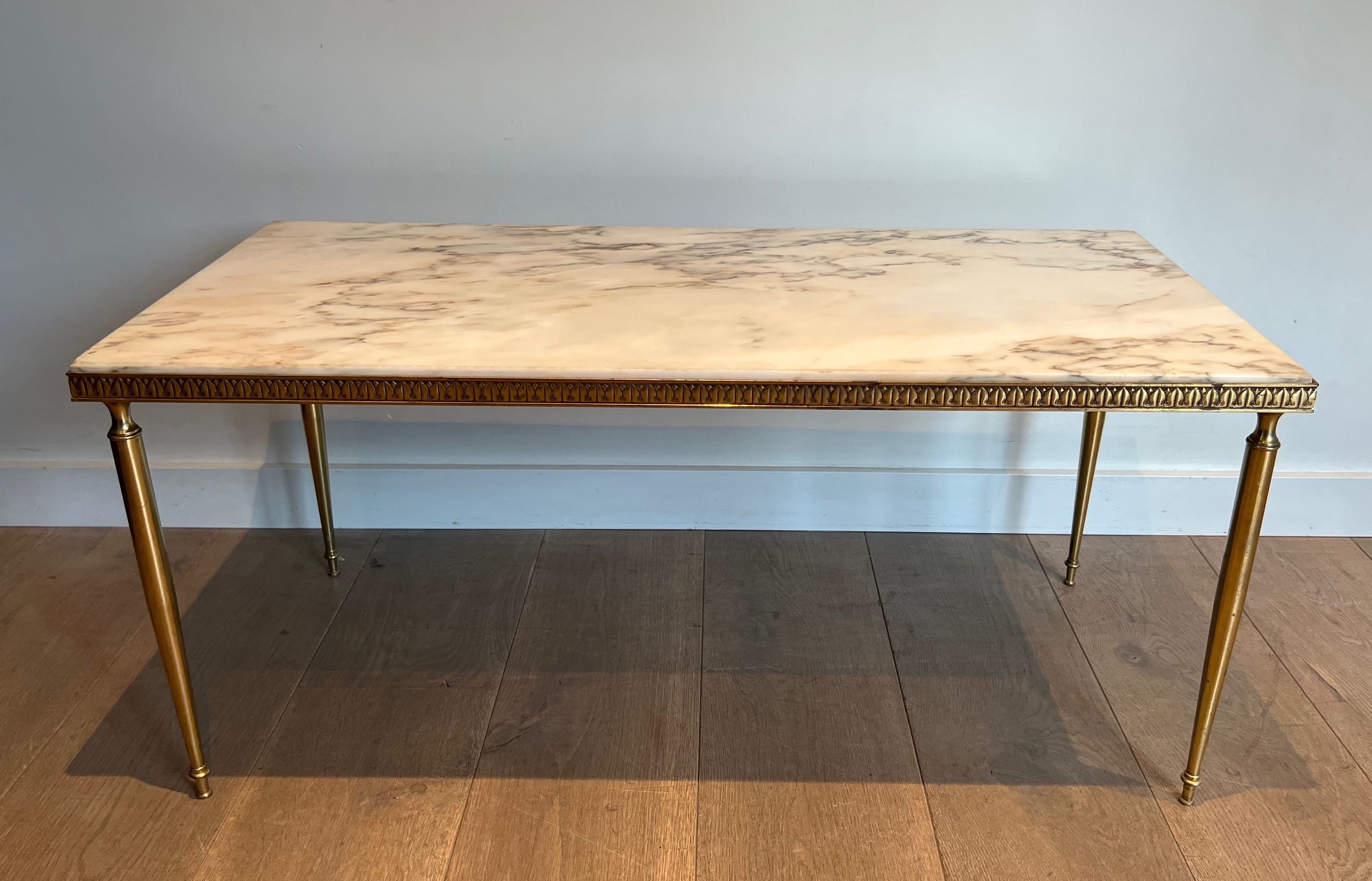 Neoclassical Style Brass Coffee Table with Marble Top in the Style of Maison Jansen