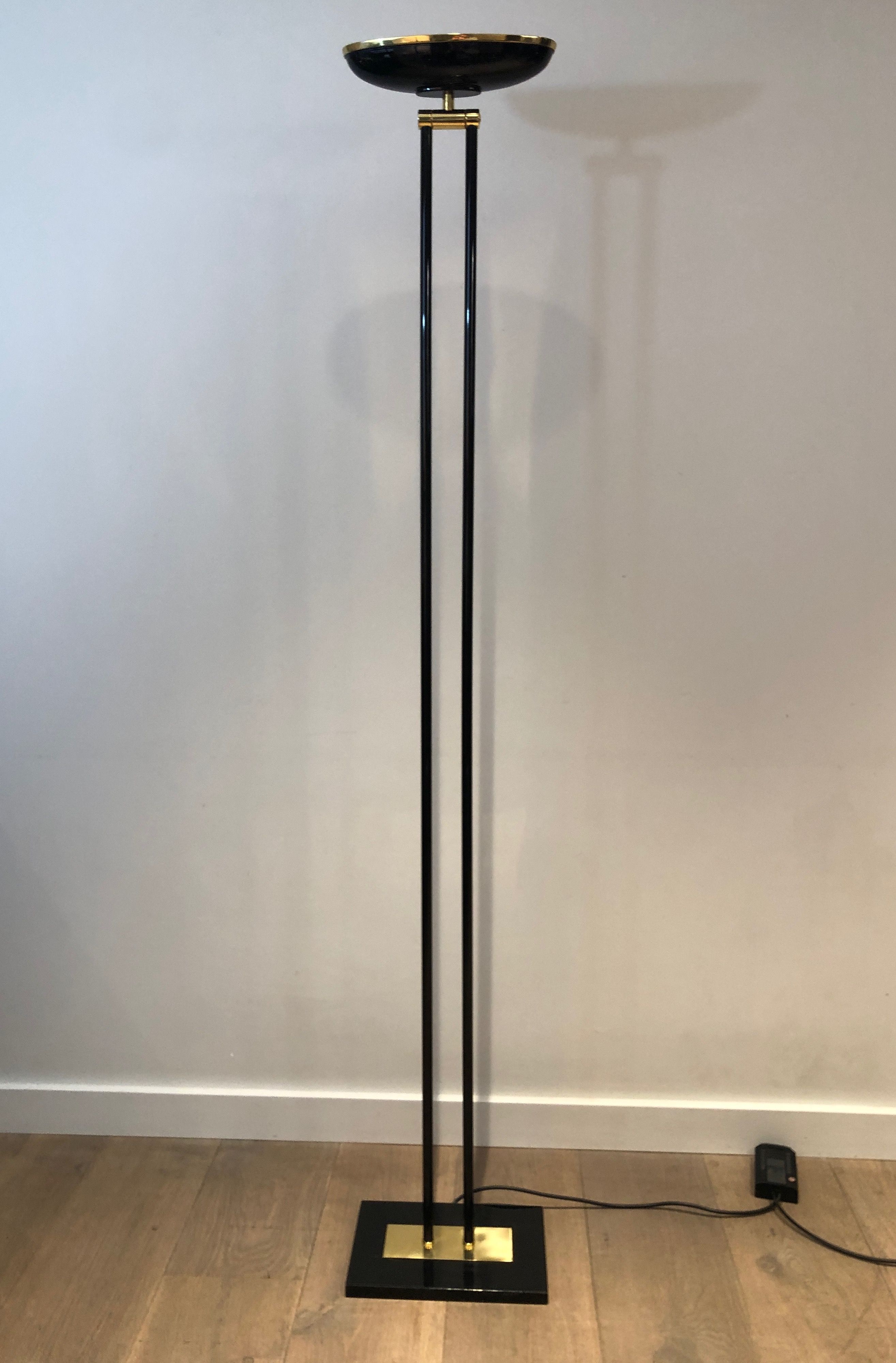 Black Lacquered and Brass Floor Lamp