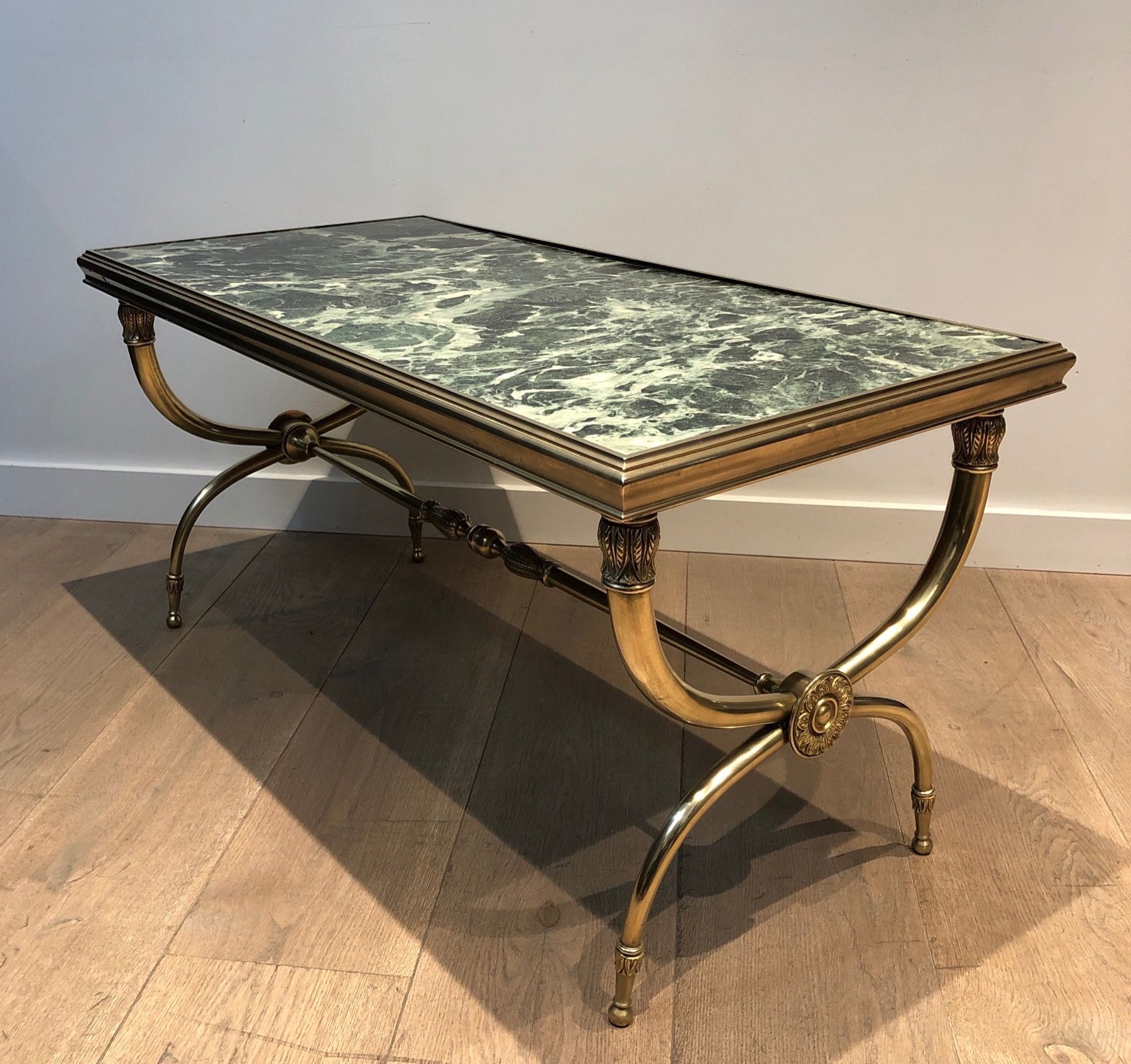 Raymond Subes Brass and Marble Neoclassical Style Coffee Table