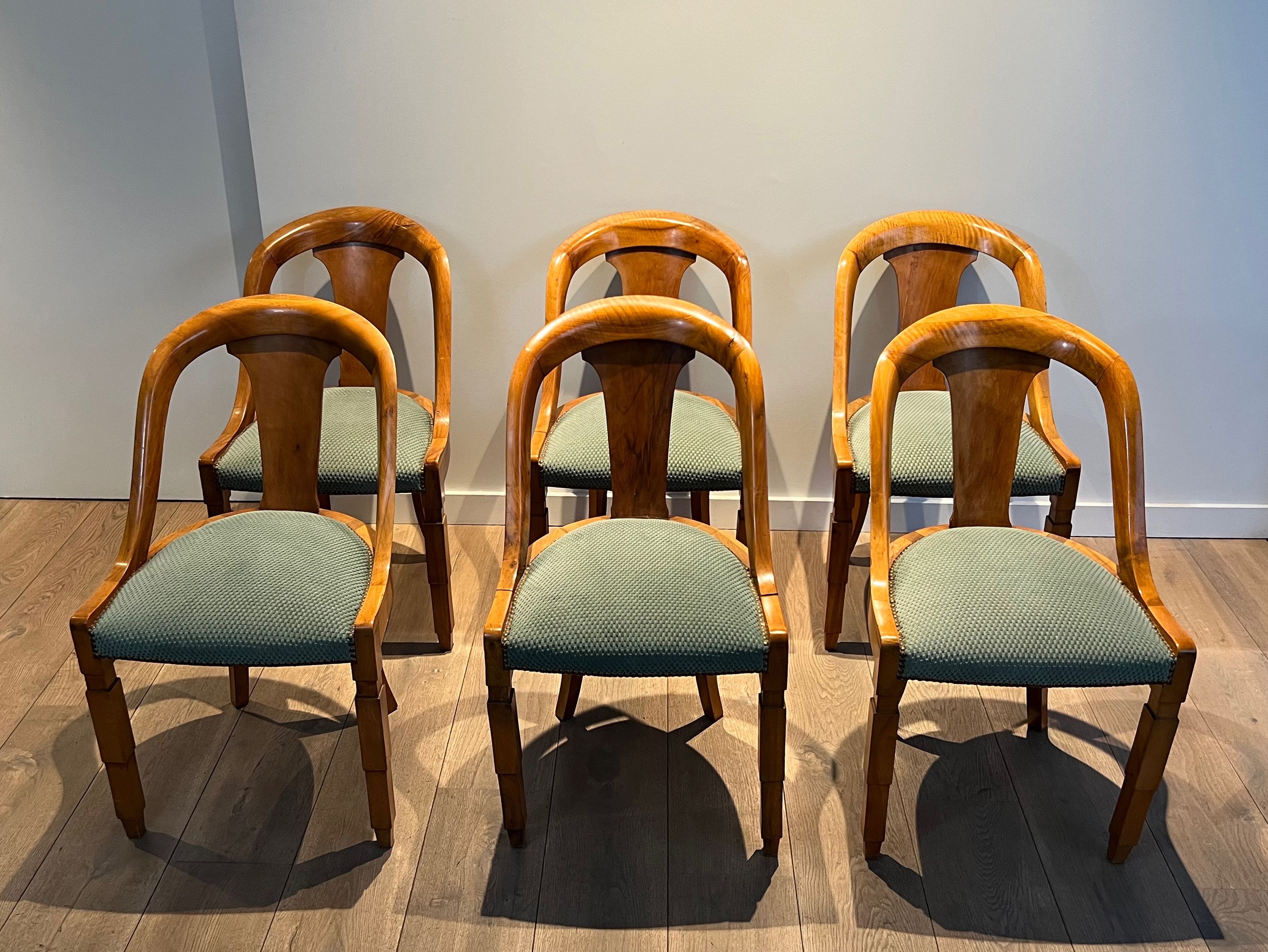 Set of 6 Art Deco walnut gondola chairs