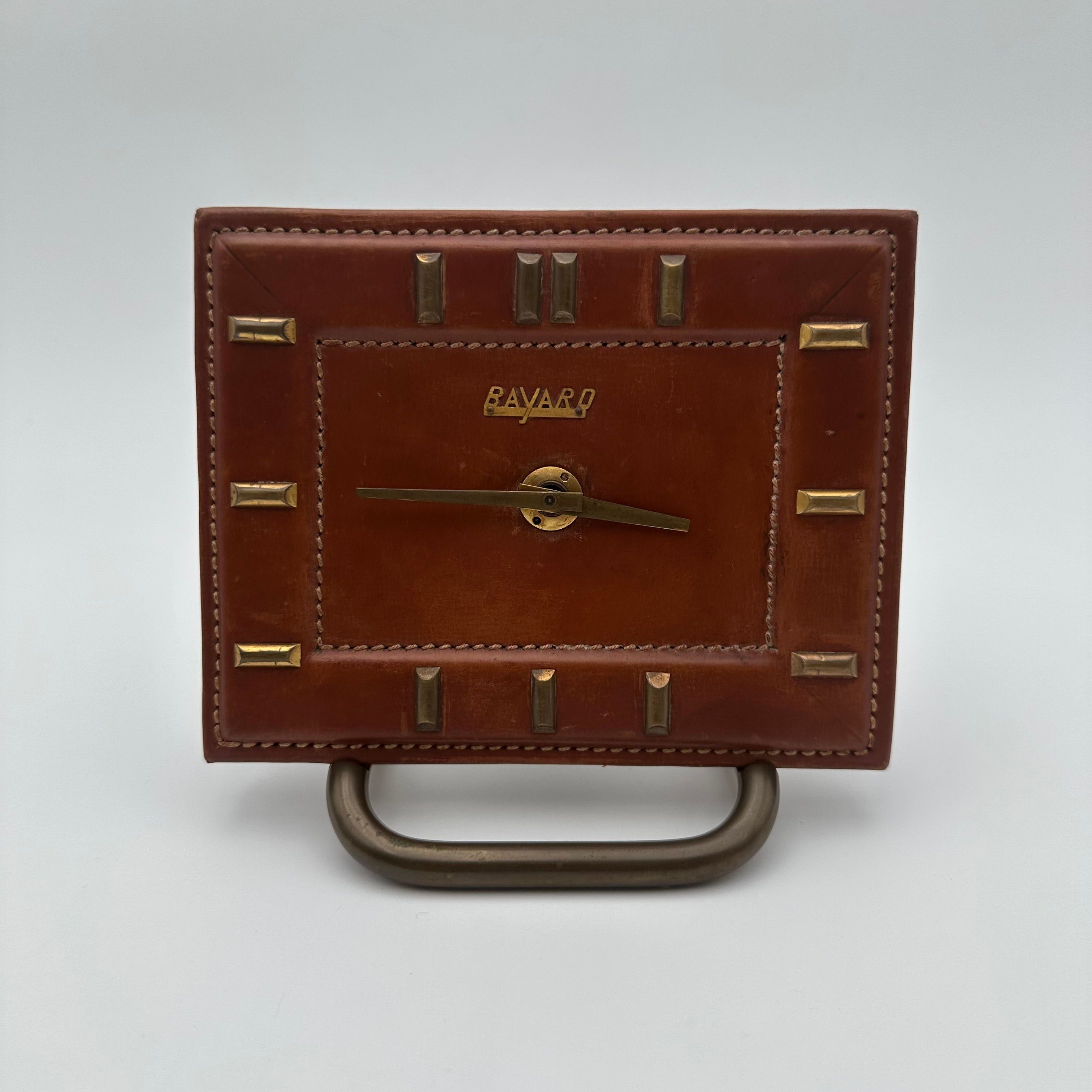 Bayard desk clock in leather and brass – France, 1953