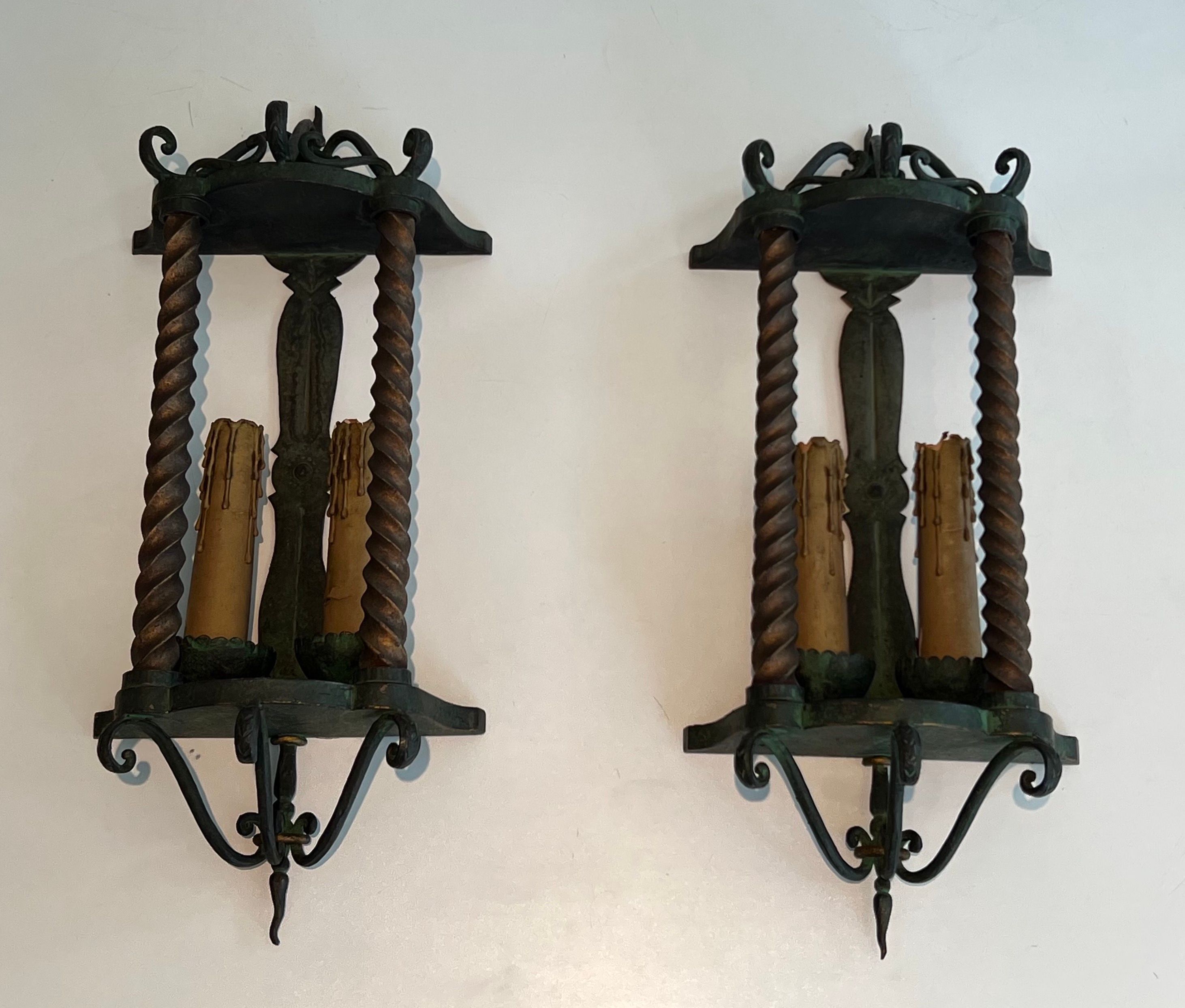 Pair of Wrought Iron Wall Lanterns