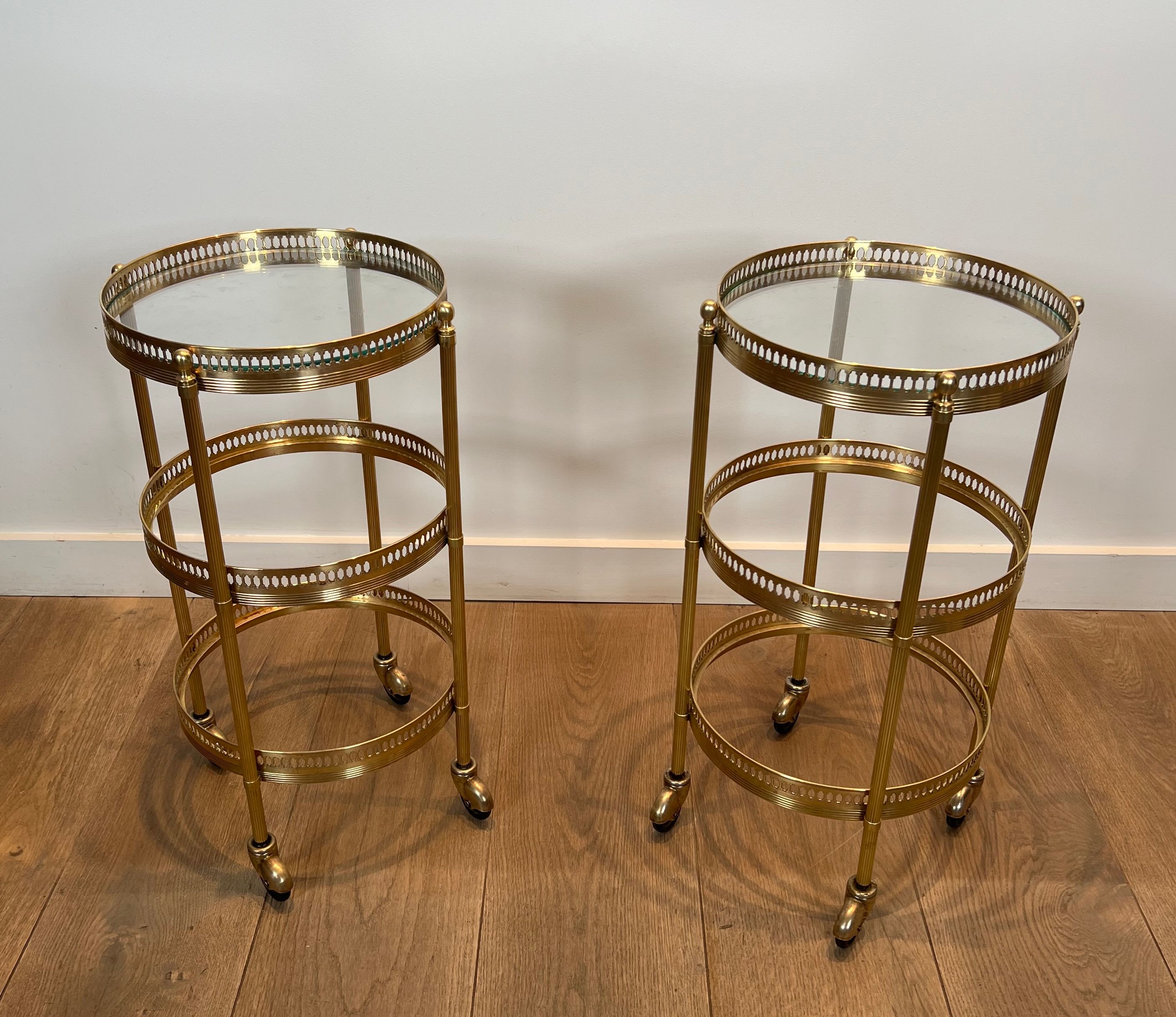 Pair of Round Drinks Trolleys with Removable Upper Trays by Maison Jansen