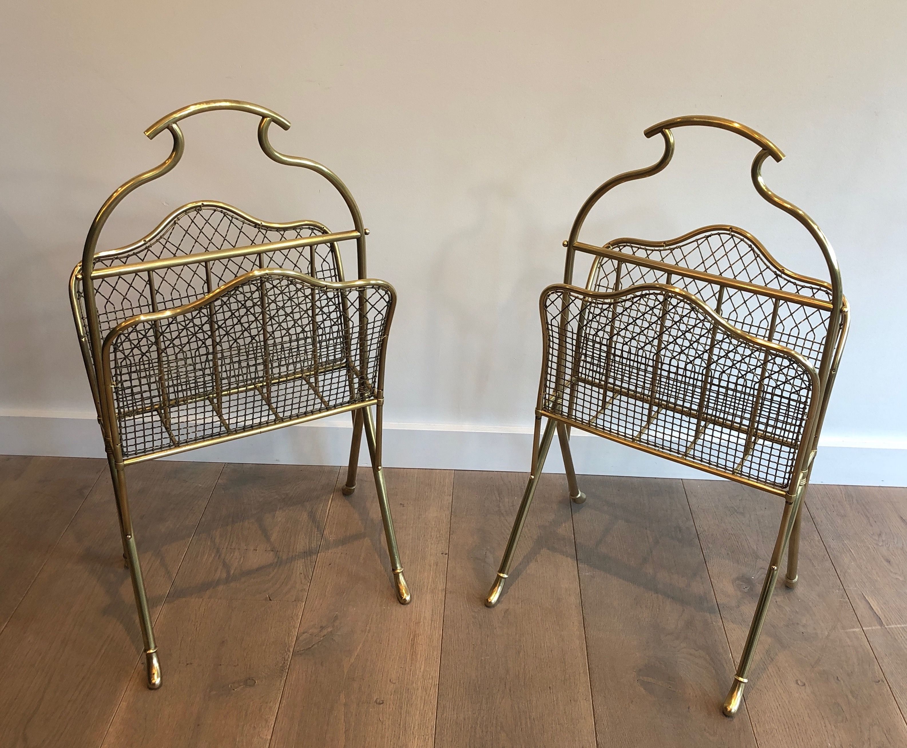 Pair of Brass Magazine Racks Attributed to Maison Jansen