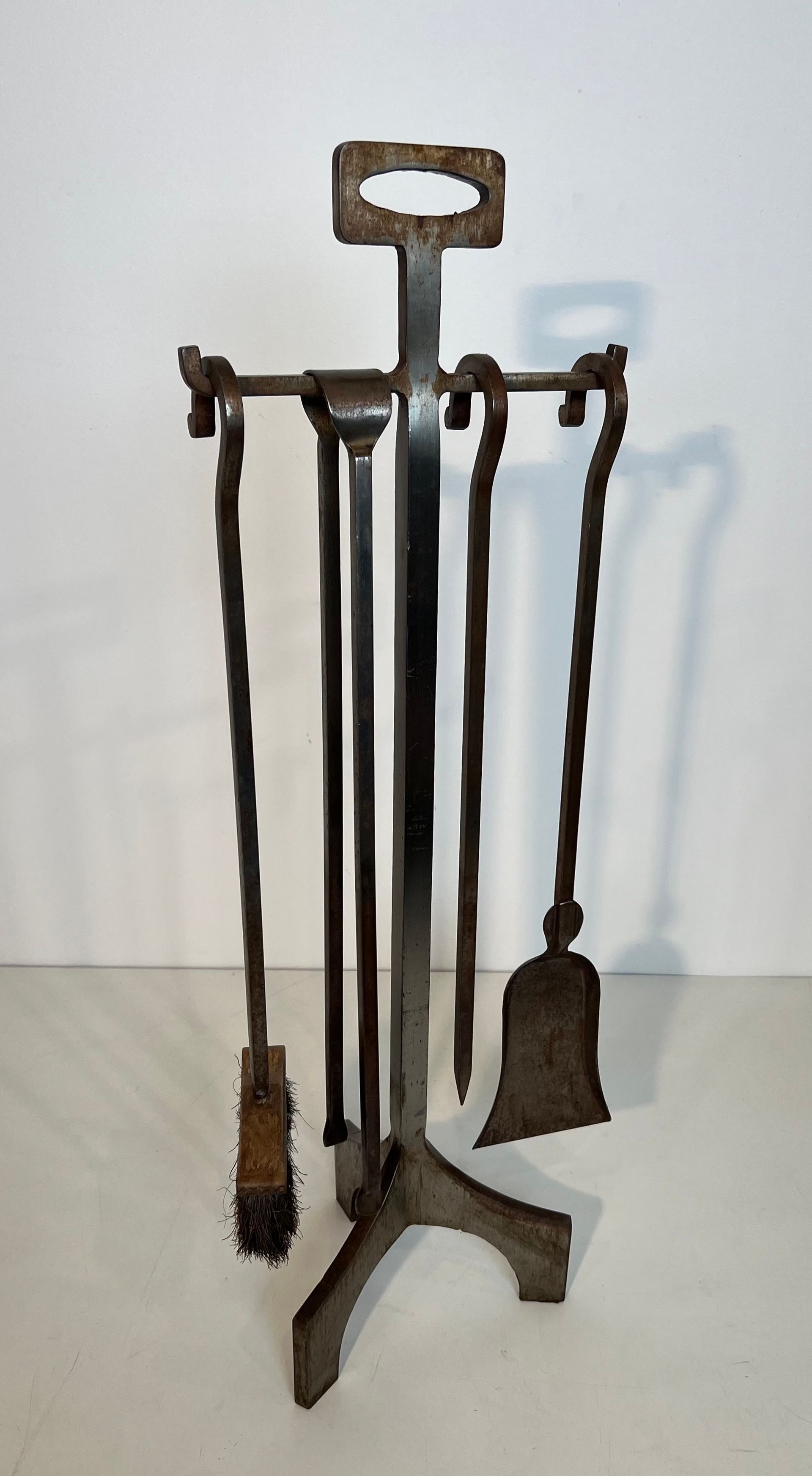Modernist Steel Fireplace Tools on Stand