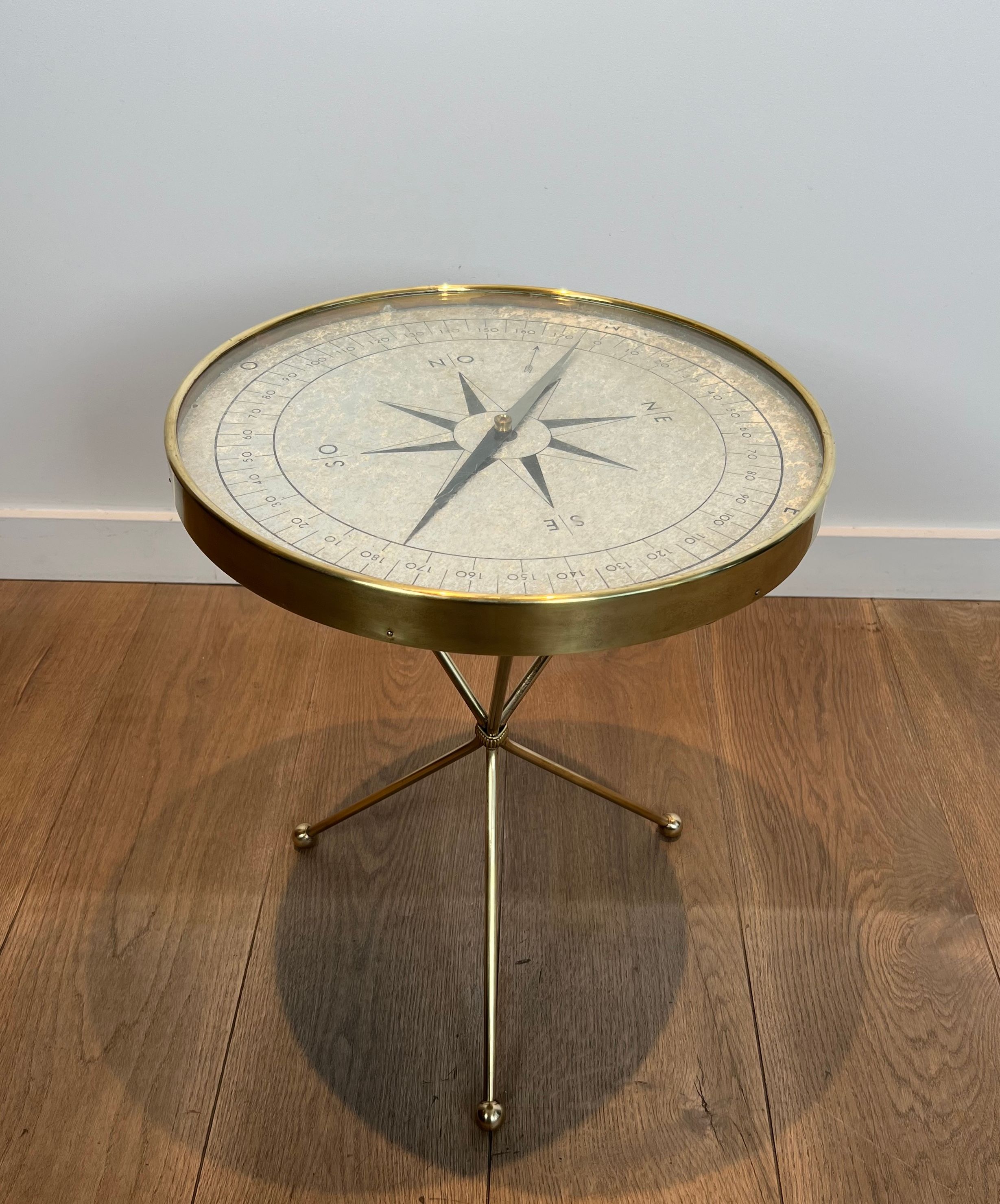 Round Brass "Compass" Side Table