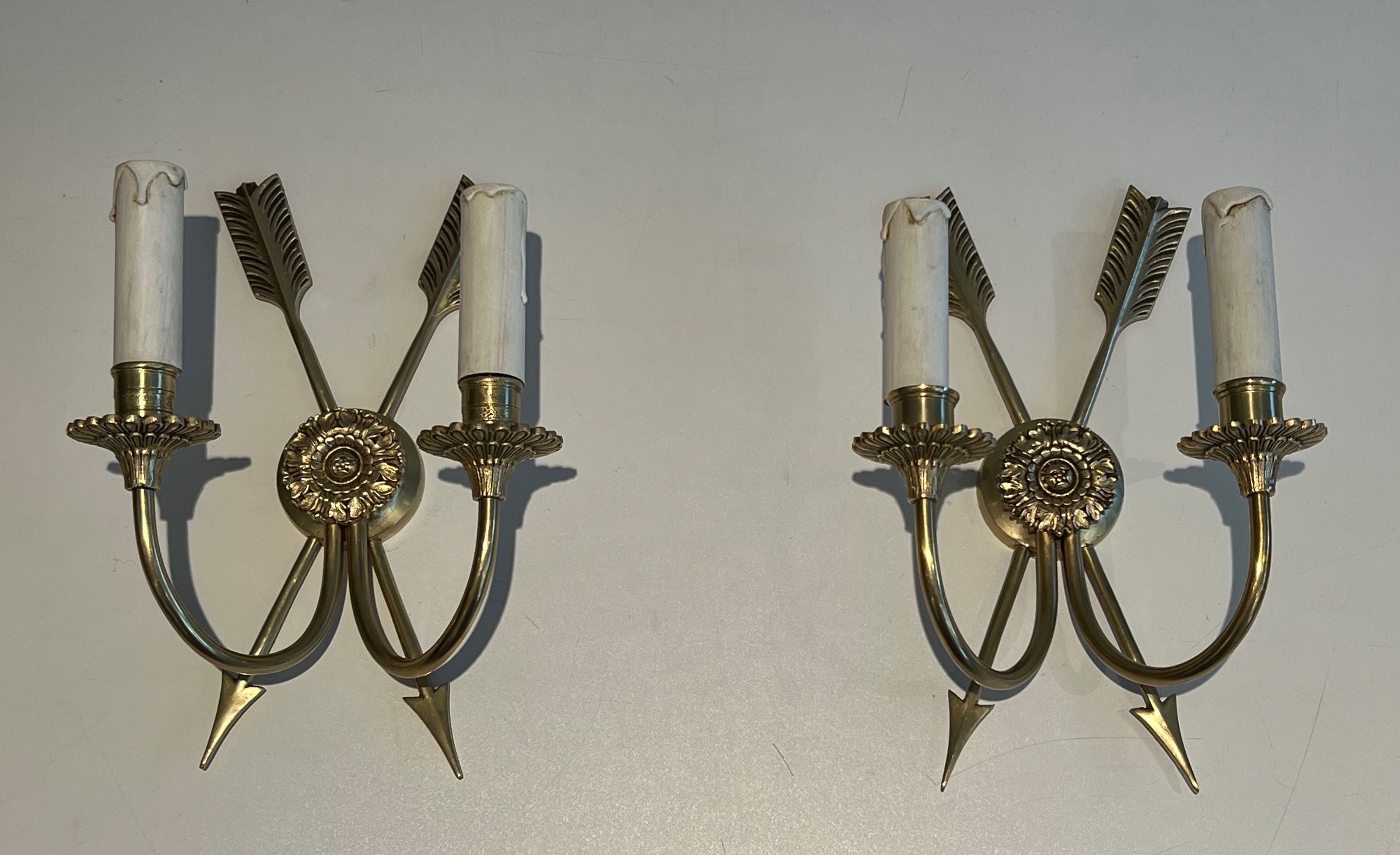 Pair of Bronze Crossed Arrows Wall Sconces