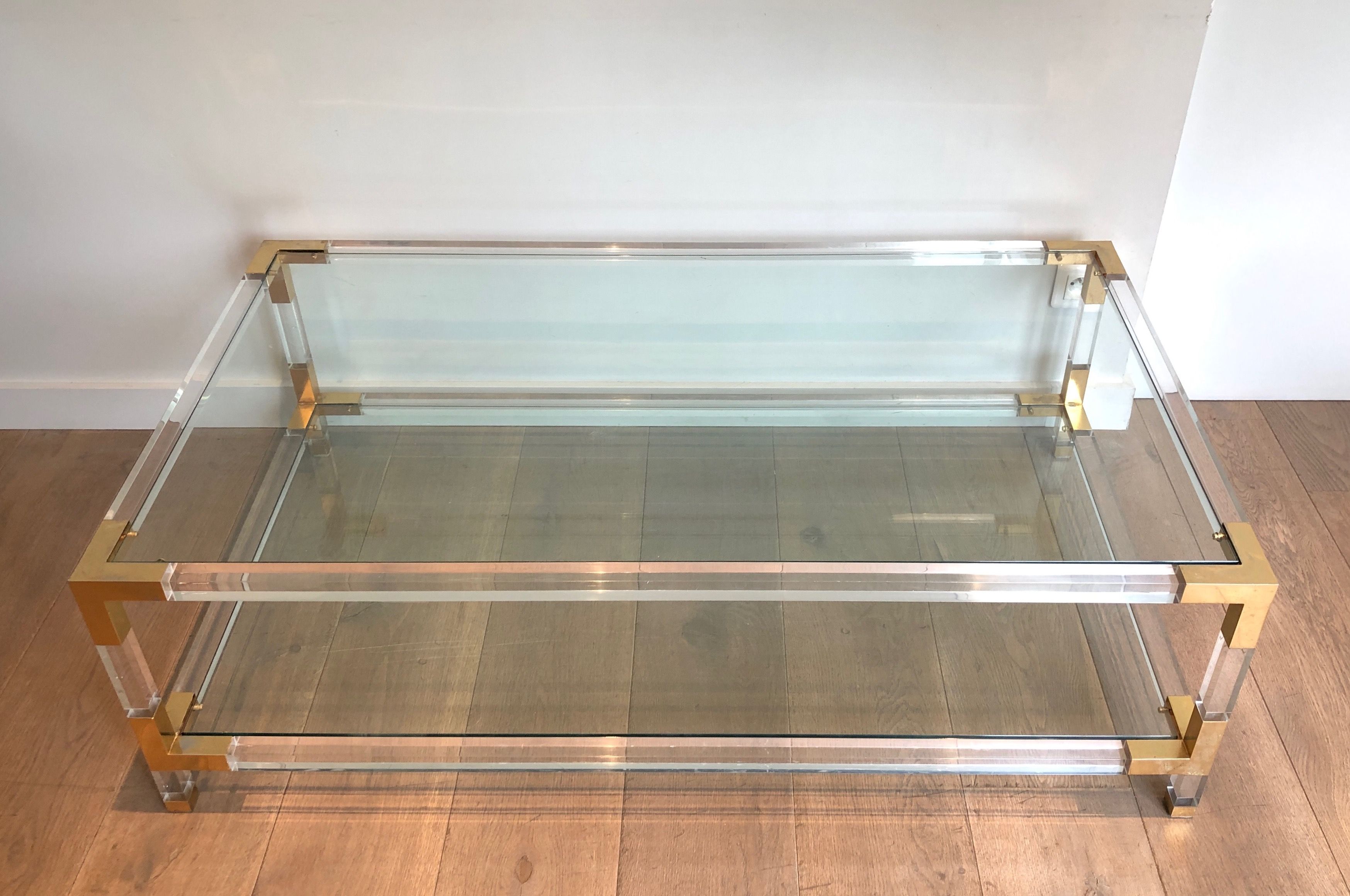 Lucite and Gilt Chrome Coffee Table in the style of Maison Jansen