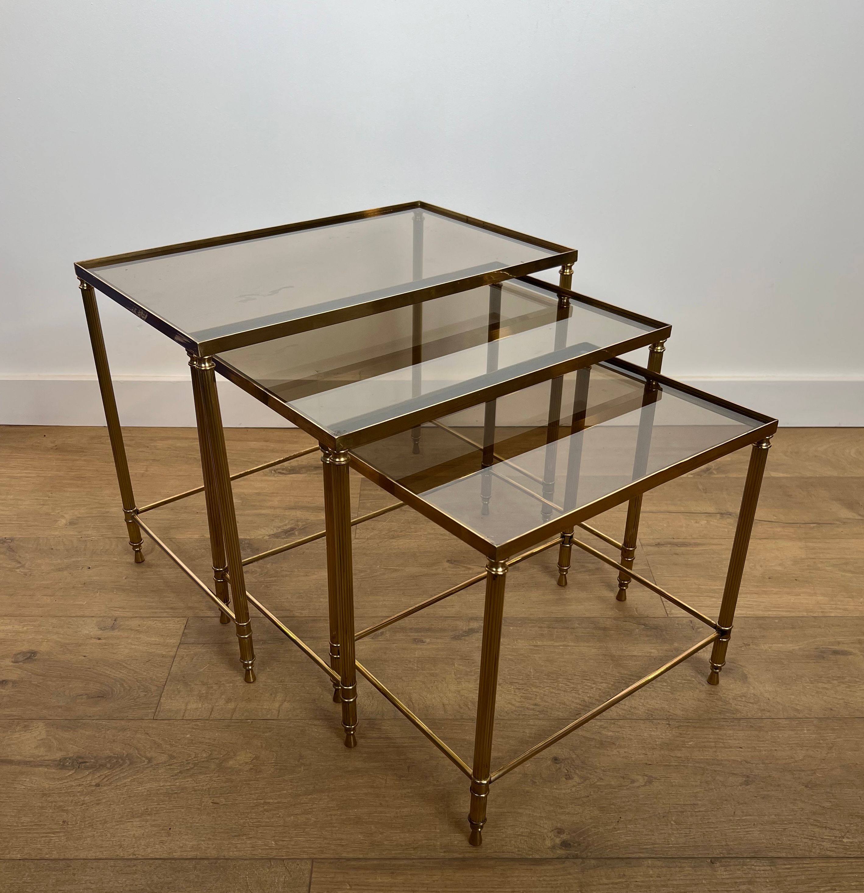 Neoclassical Style Brass Nesting Tables By Maison Jansen