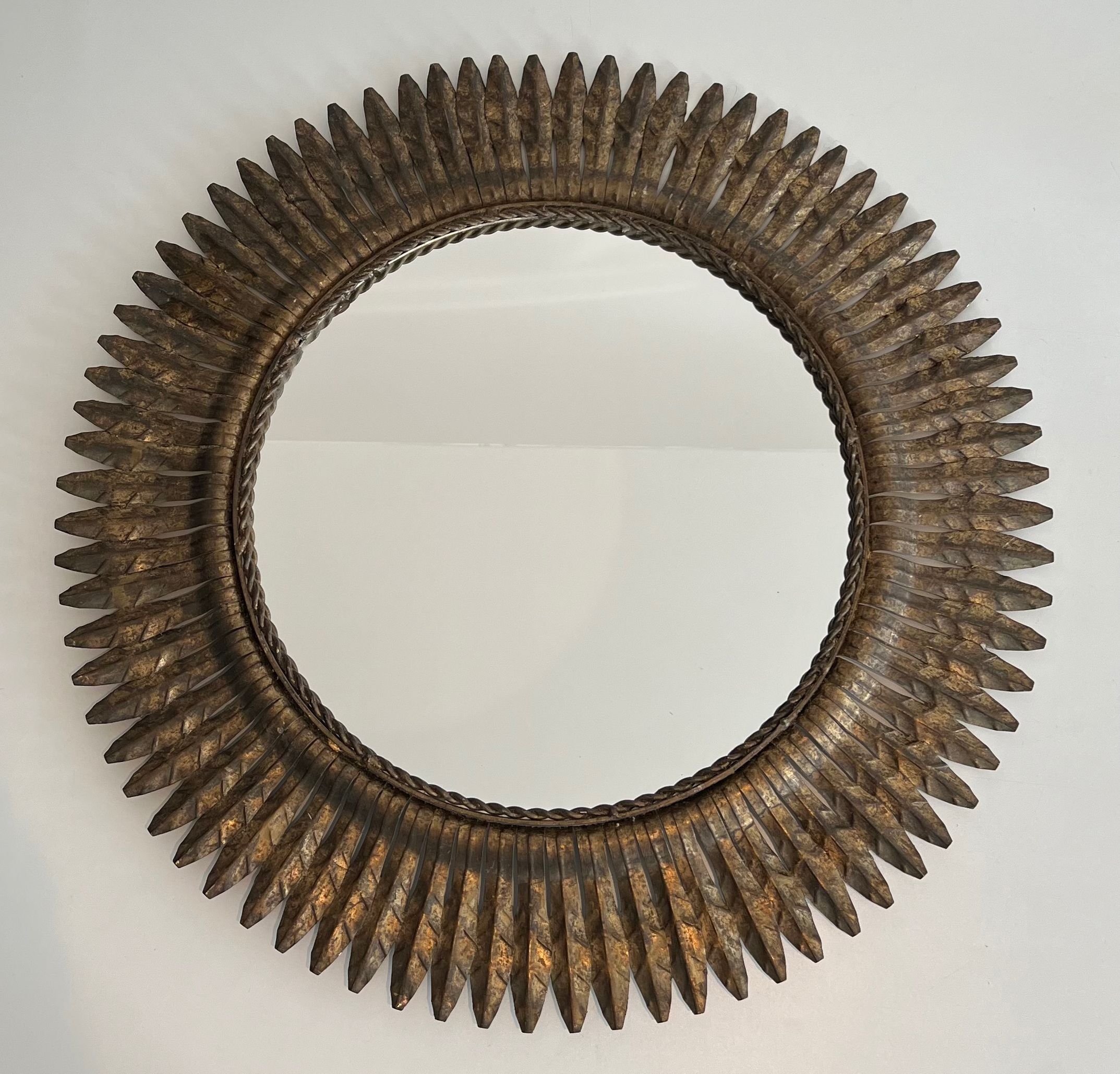 Gilt Metal Round Sunburst Mirror