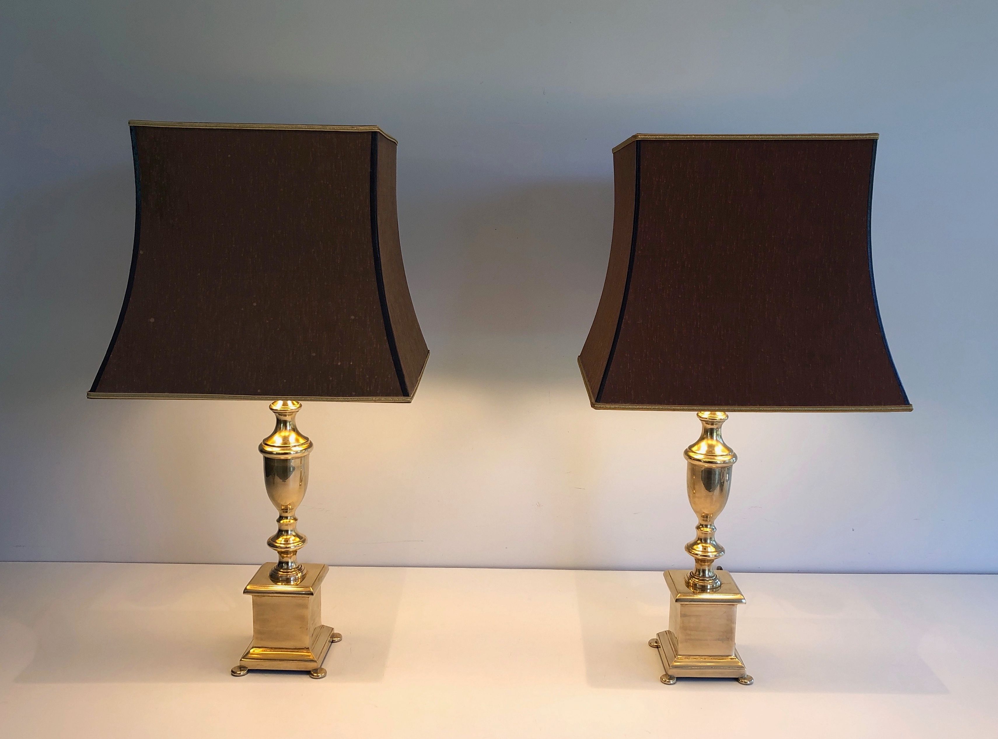 Pair of Neoclassical Style Brass Table Lamps