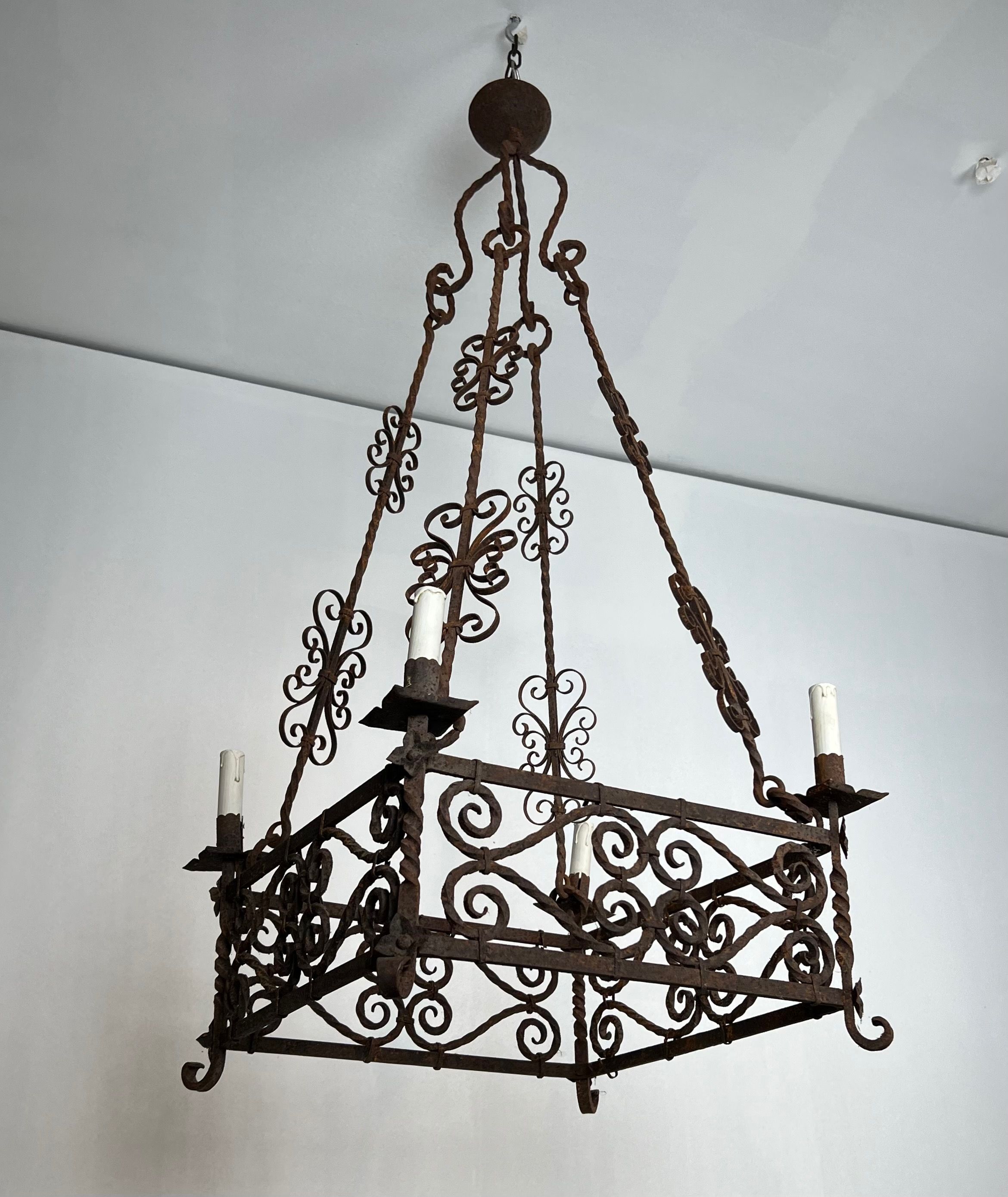 Wrought Iron Chandelier with 8 Arms in the Gothic Style. Circa 1950