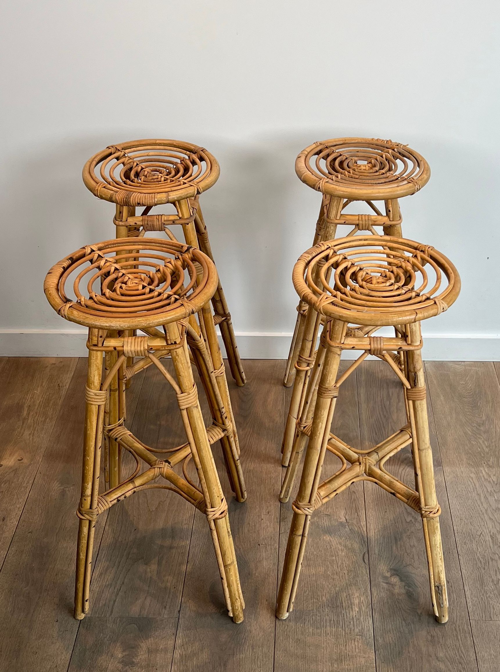 Set of 4 Rattan Stools