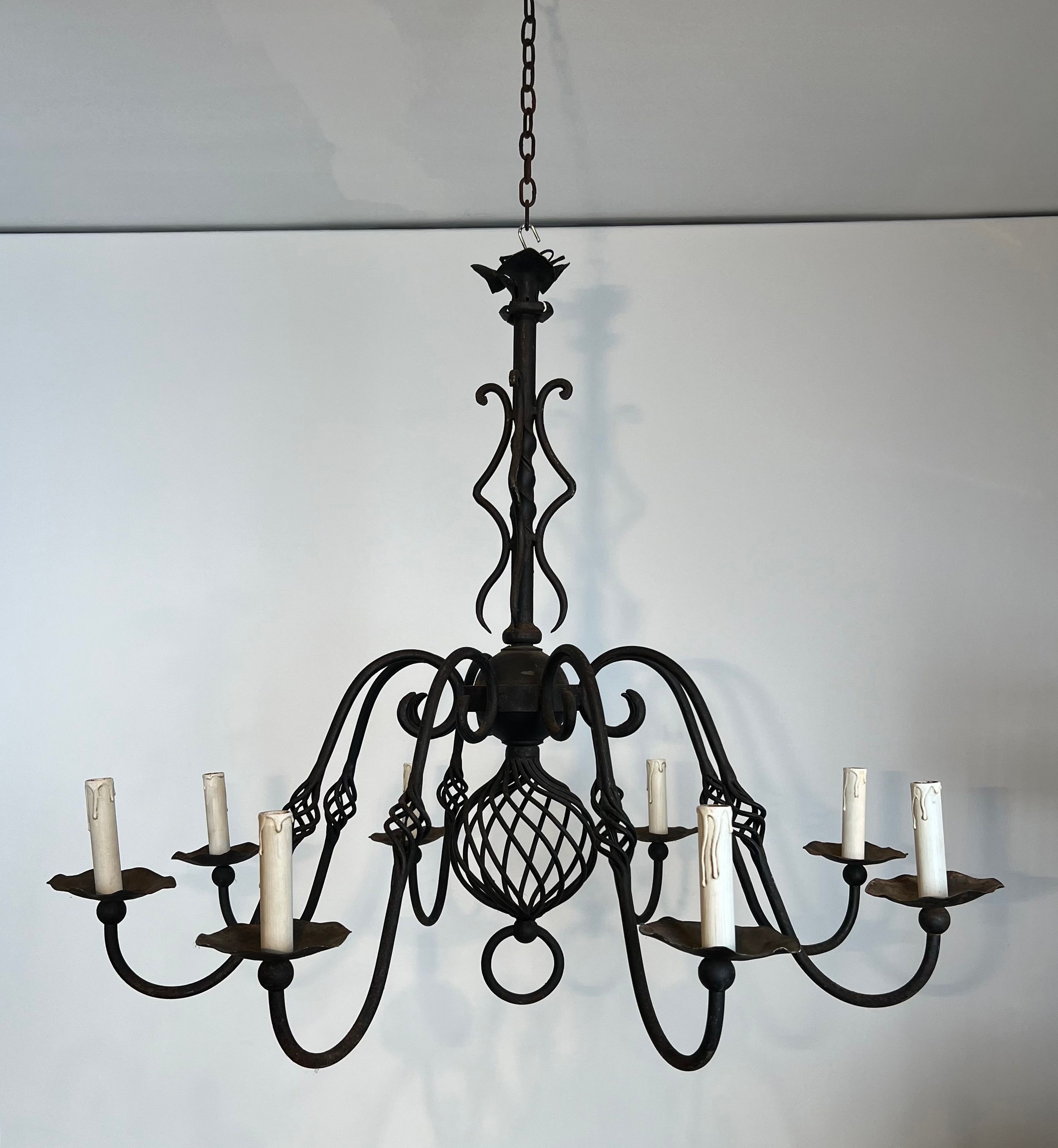 Large Wrought Iron Chandelier with 8 Lights