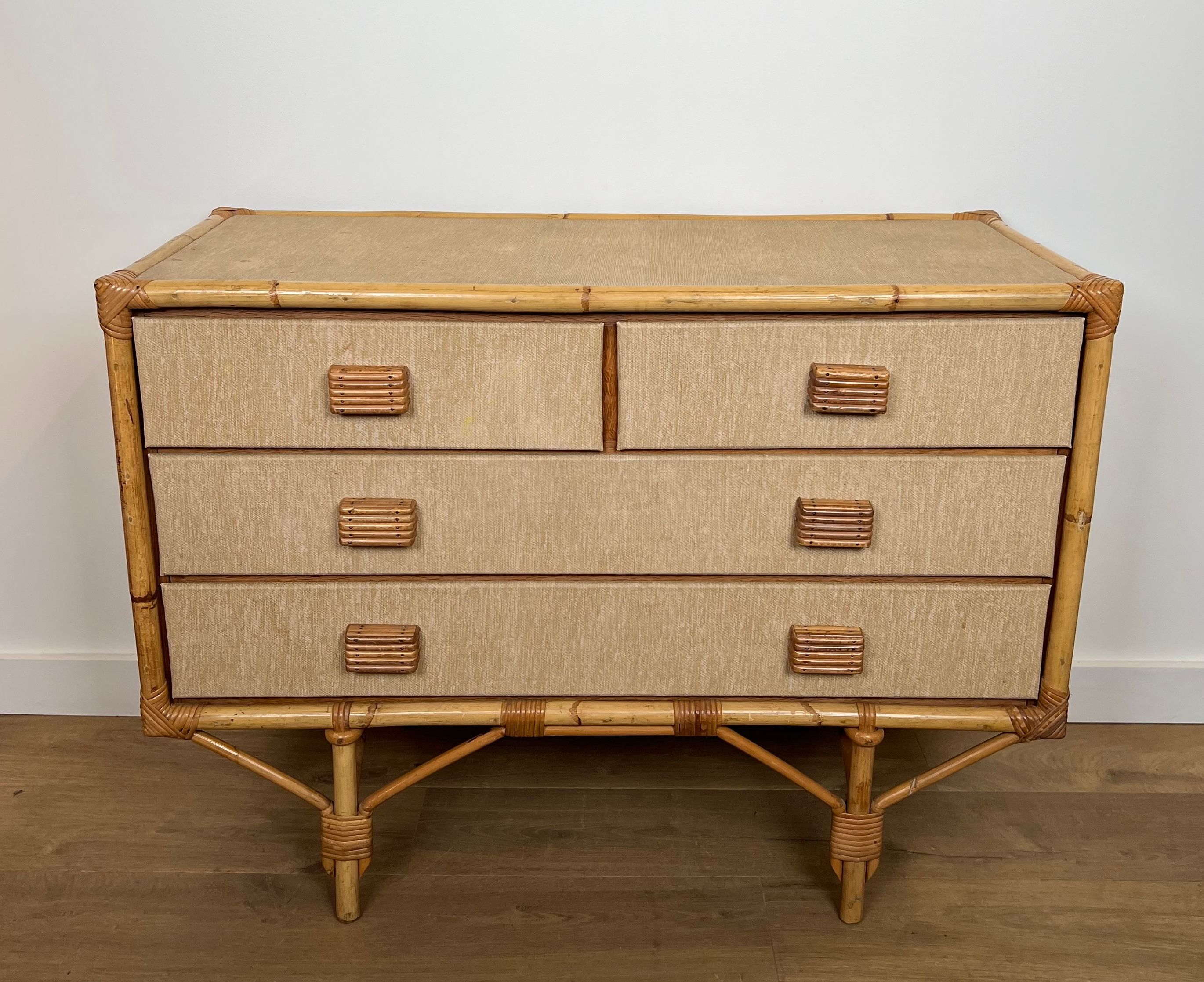 Chest of Drawers made of Bamboo, Rattan, Wood and Raffia By Audoux Minet
