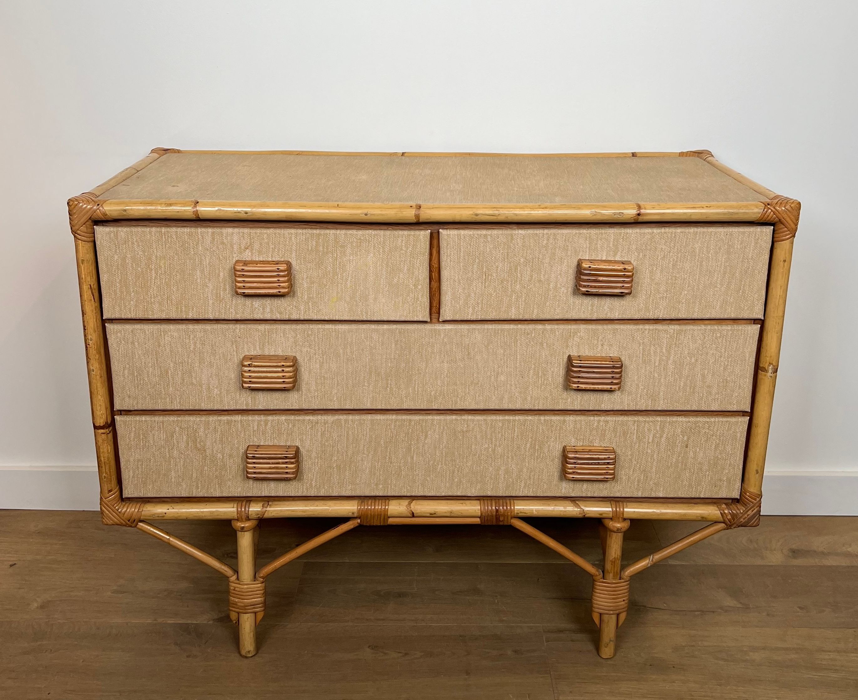 Chest of Drawers made of Bamboo, Rattan, Wood and Raffia By Audoux Minet