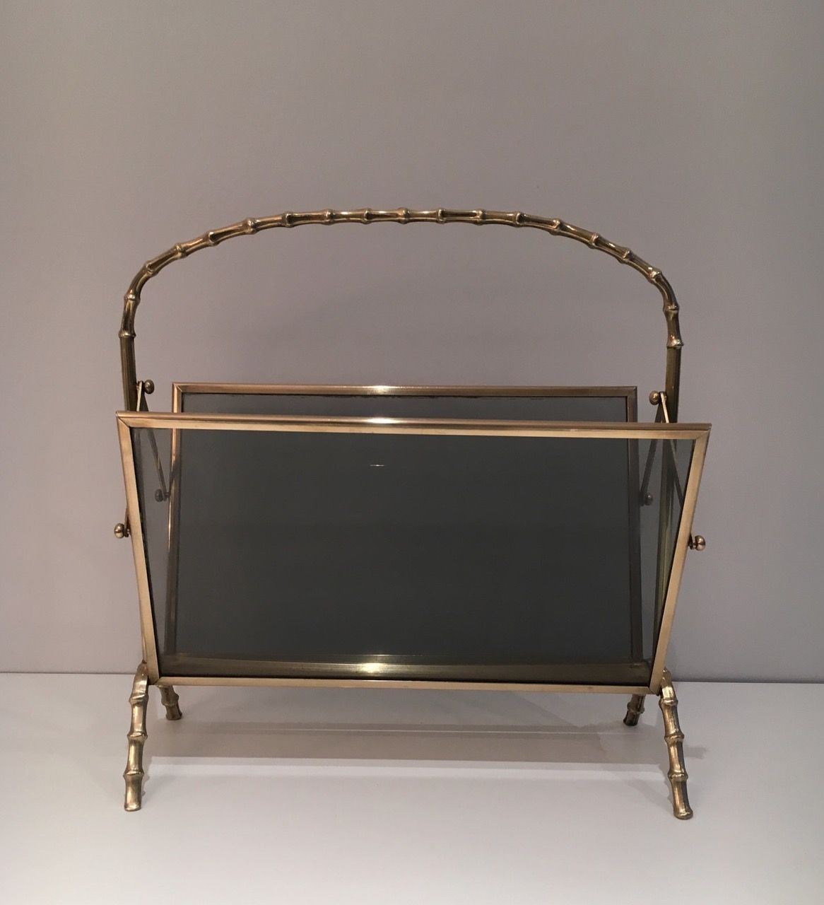 Brass Faux-Bamboo Magazine Rack by Maison Baguès