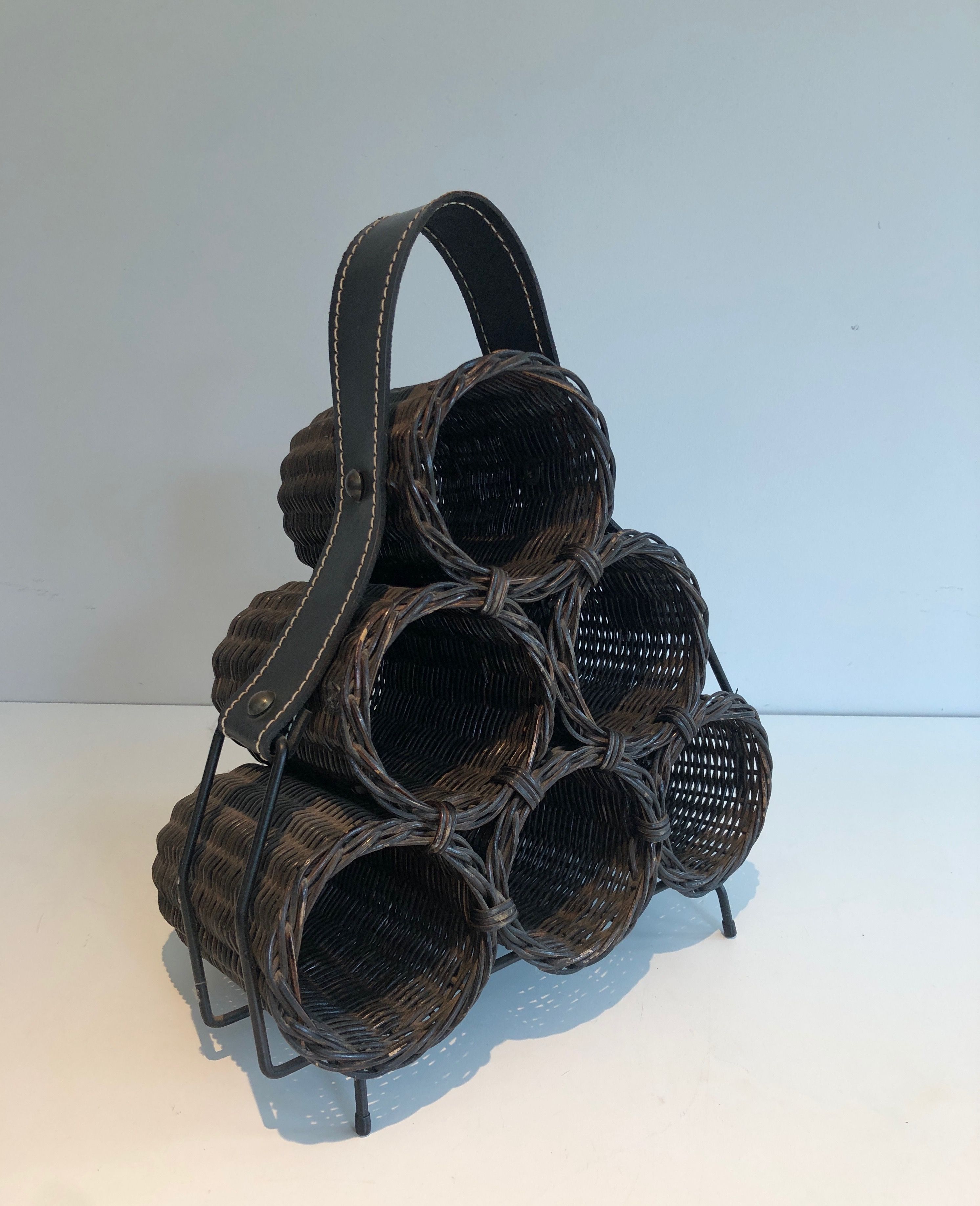 Rattan and Leather Bottles Holder