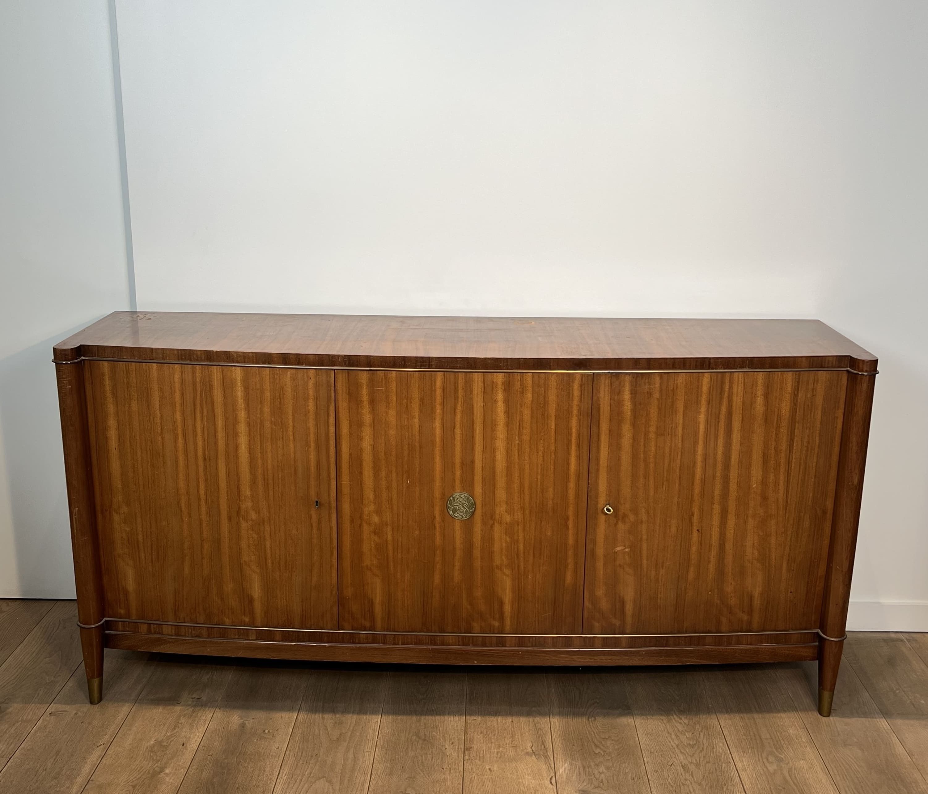 Large Art Deco Precious Wood and Bronze Enfilade, De Coene Frères, 1940s