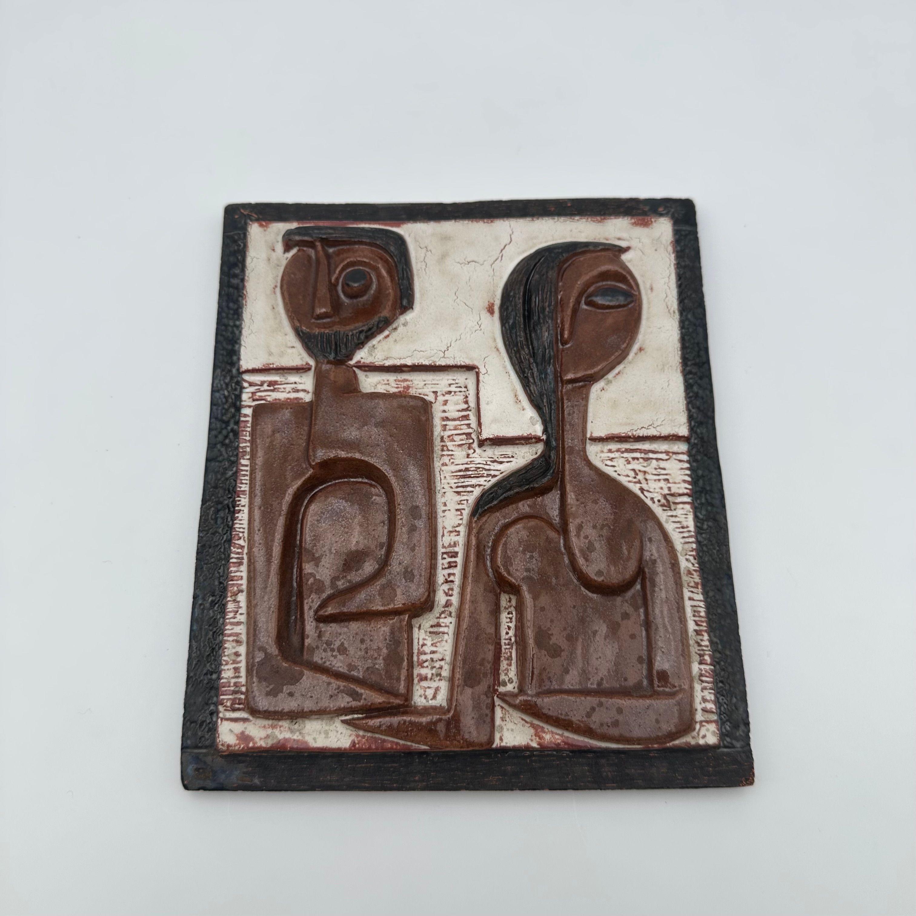 Glazed Terracotta Wall Panel Depicting a Couple – Ostende, Circa 1972